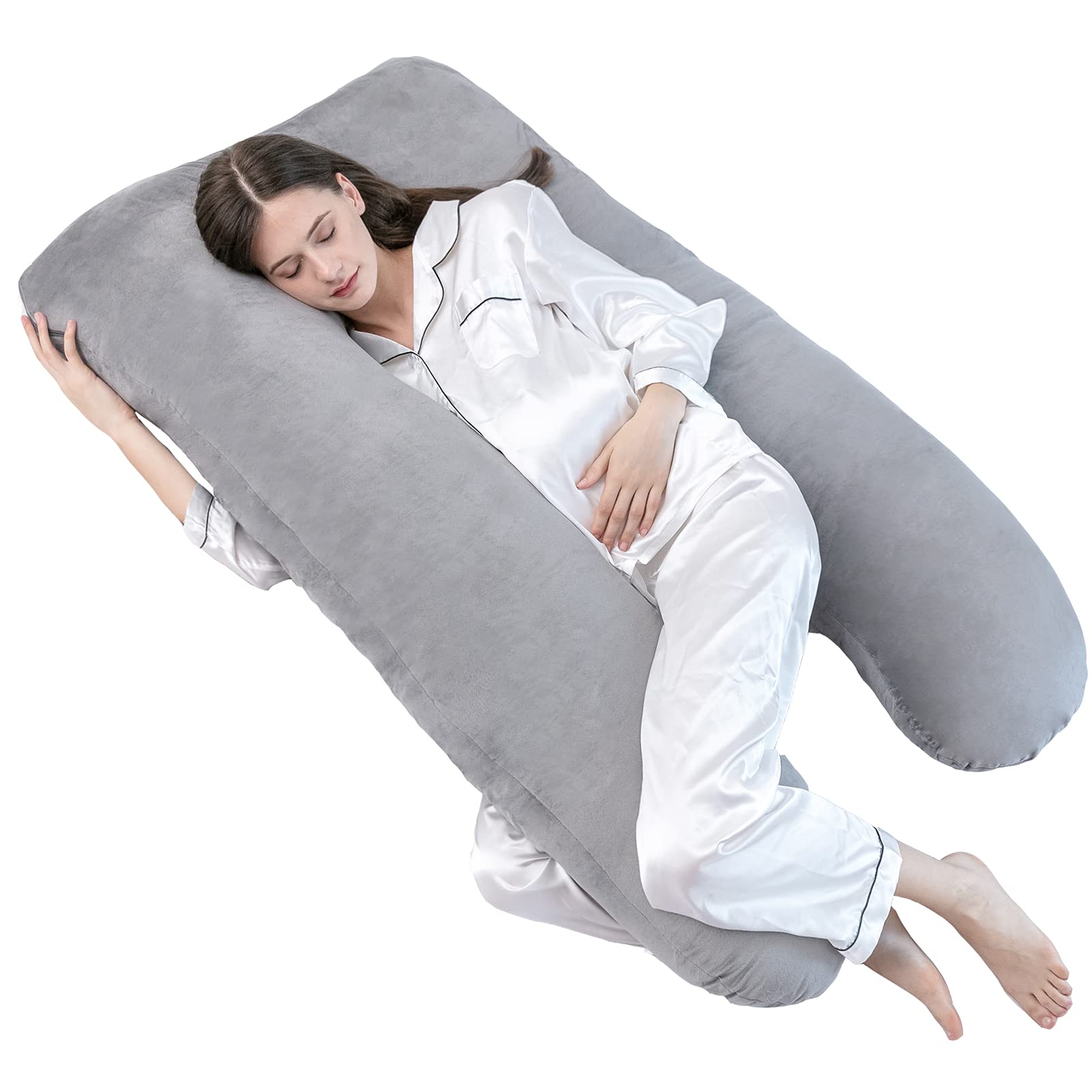 Pregnancy Pillows with Velvet Cover, U Shaped Full Maternity Body Pillow