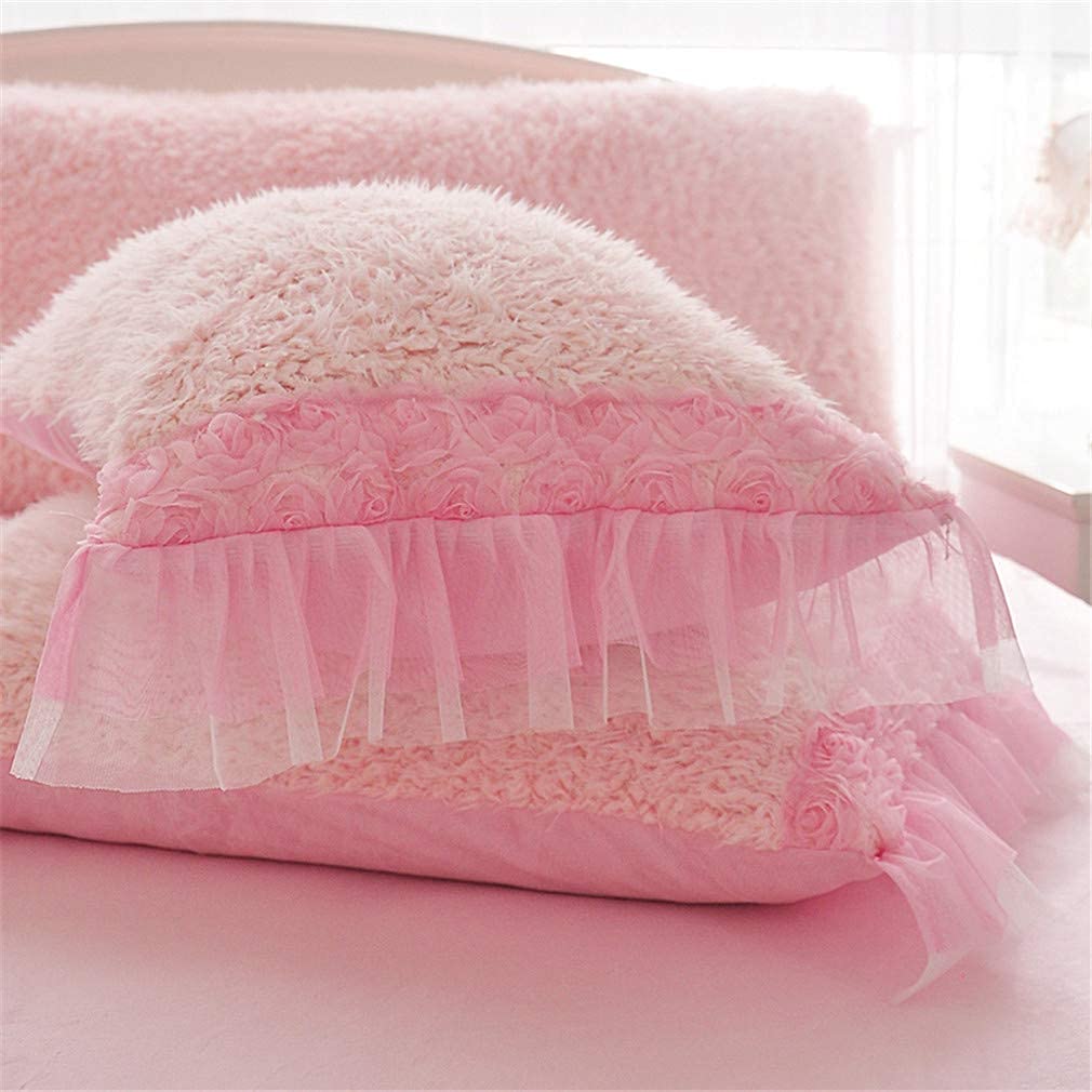 Fleece Duvet Quilt Cover Super Soft Thermal Cozy Bedding Set with Rose Lace