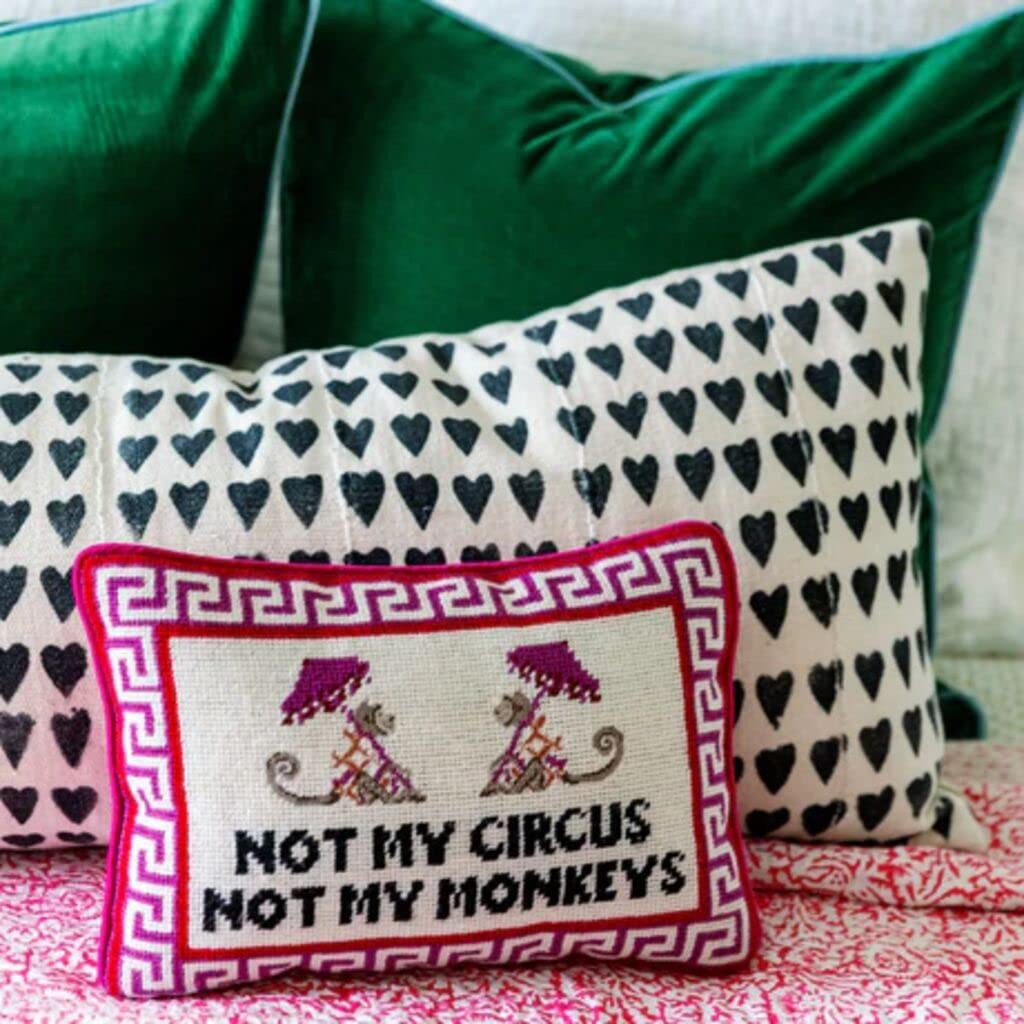 Needlepoint Decorative Throw Pillow - Not My Circus Not My