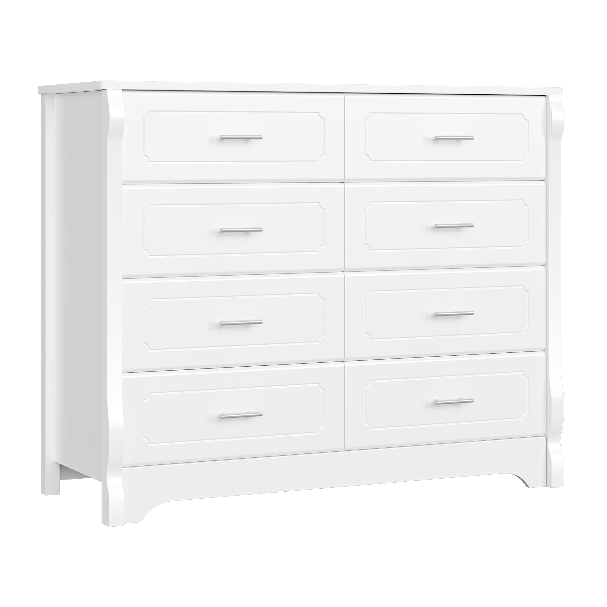 White 8 Drawer Dresser for Bedroom, 47" Wood Dresser & Chest of Drawer