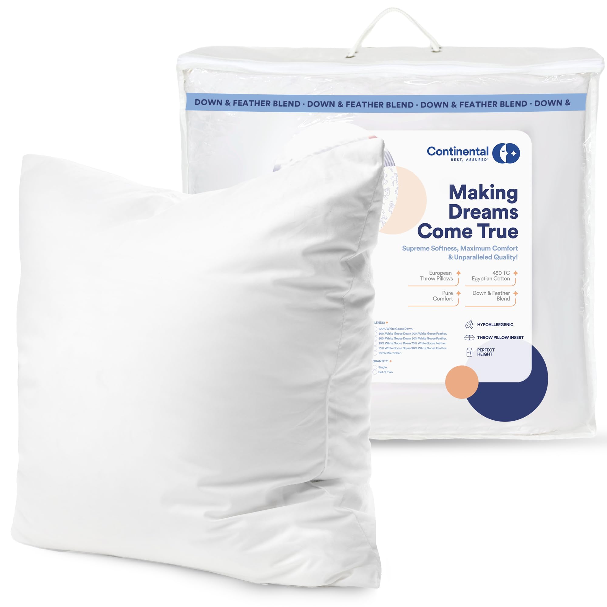 Decorative Throw Pillow 100% White Goose Down, 20x20 inch