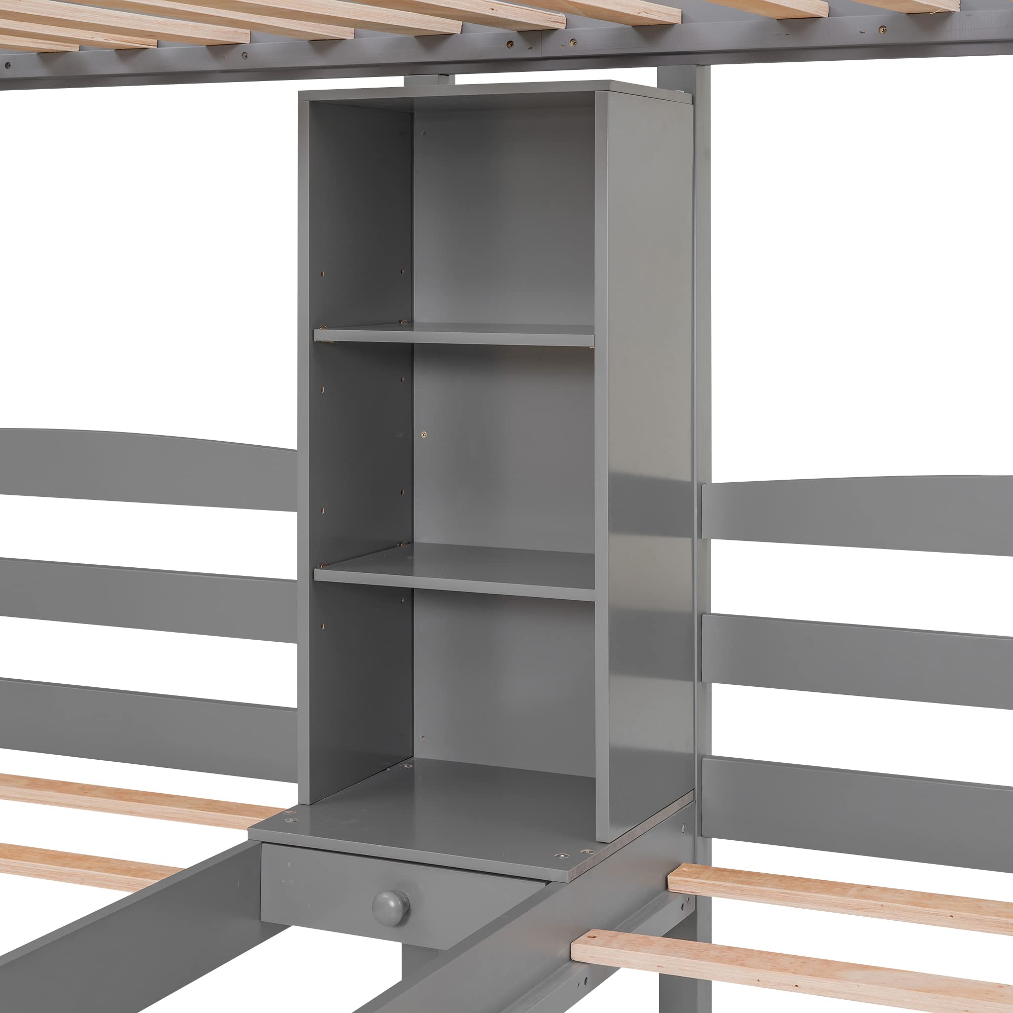 Bunk Beds with Stairs and Storage Drawers, Twin Over Twin&Twin Bunk Bed