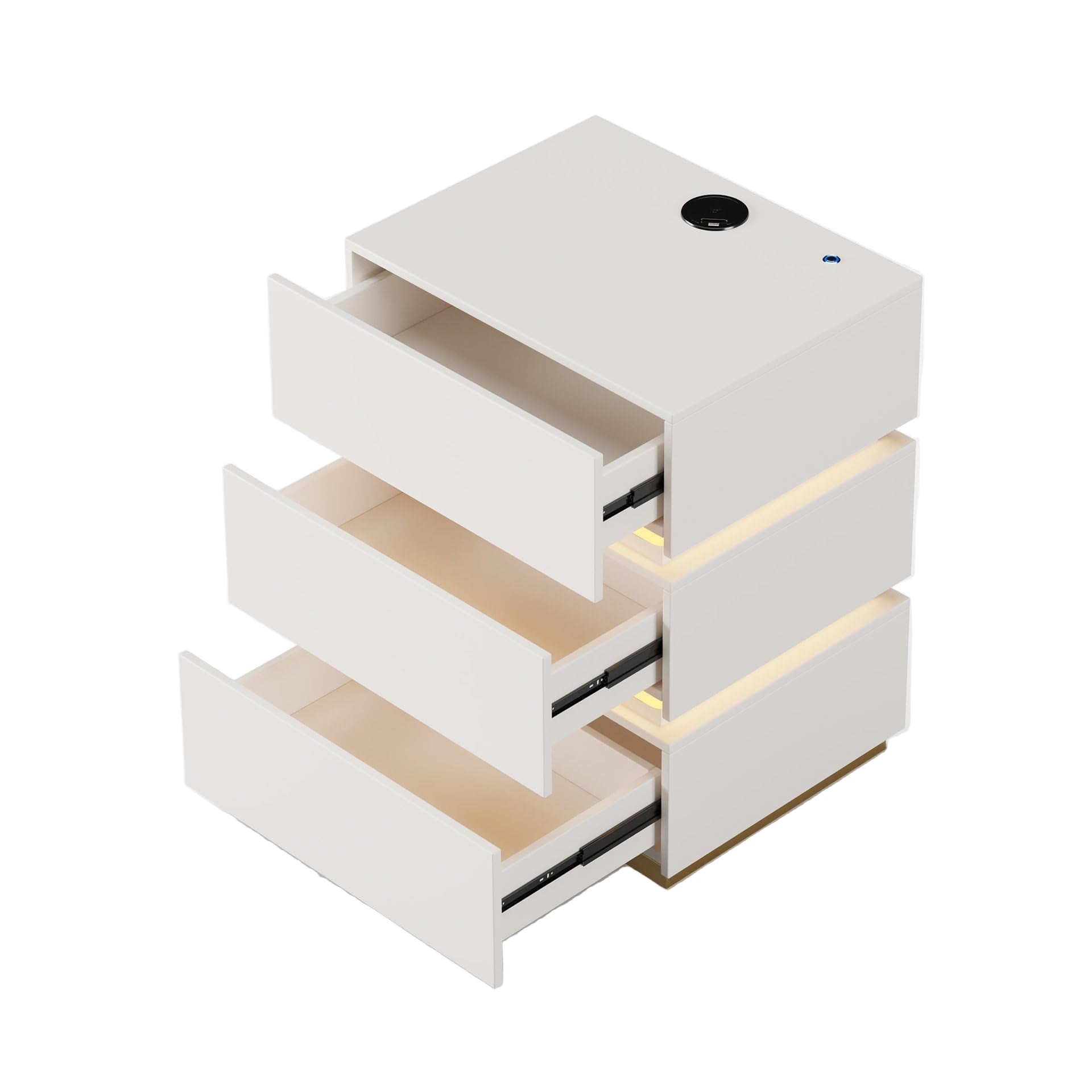 Smart Nightstand with Wireless Charging Station, Modern Bedside Table with 3 Drawers