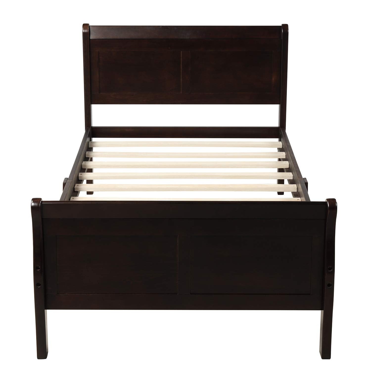 Wooden Twin Platform Bed Twin Bed Frame with Headboard and Footboard, Sleigh Bed