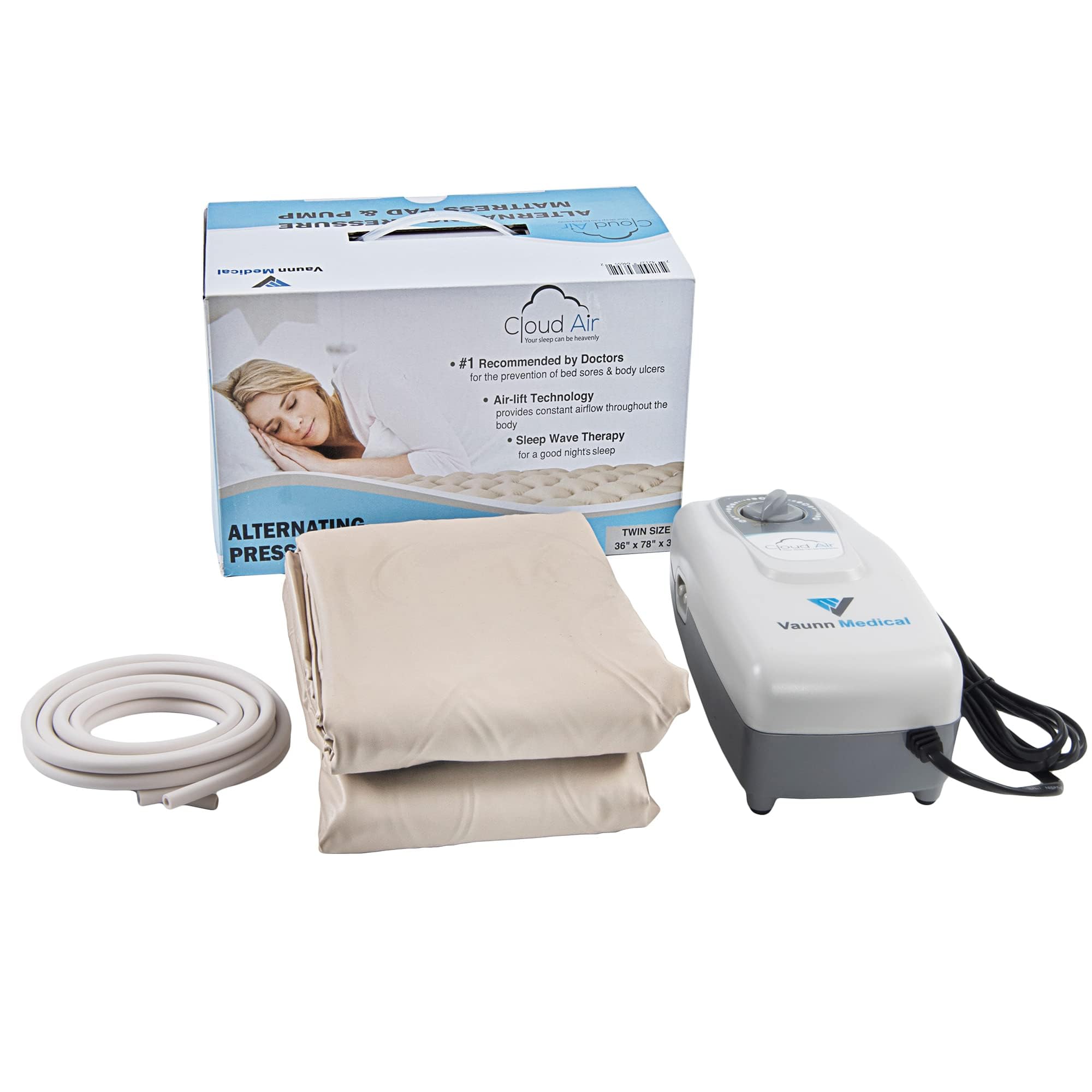 Cloud Air Whisper Quiet Alternating Air Pressure Mattress Topper with Pum