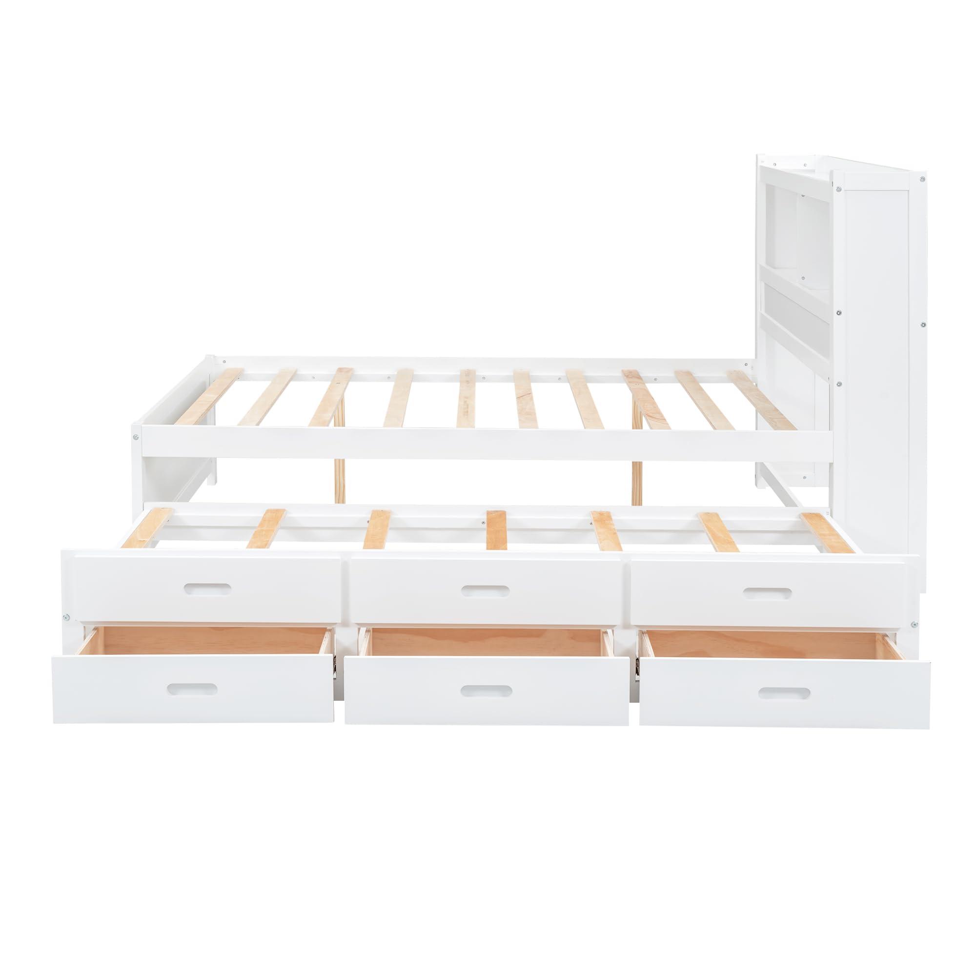 Frame with Storage Headboard with Charging Station, Wood Captain Bed