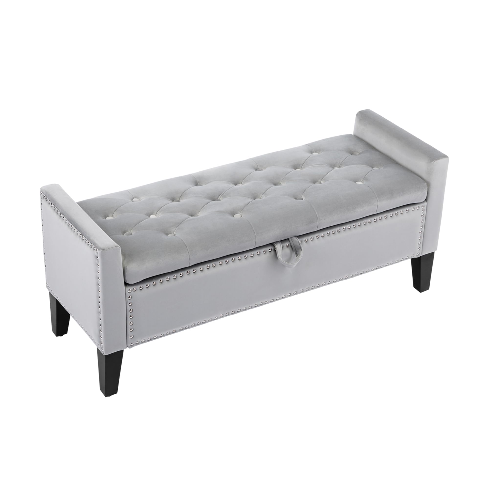 Velvet Storage Ottoman Bench, 45'' Upholstered Button Tufted End