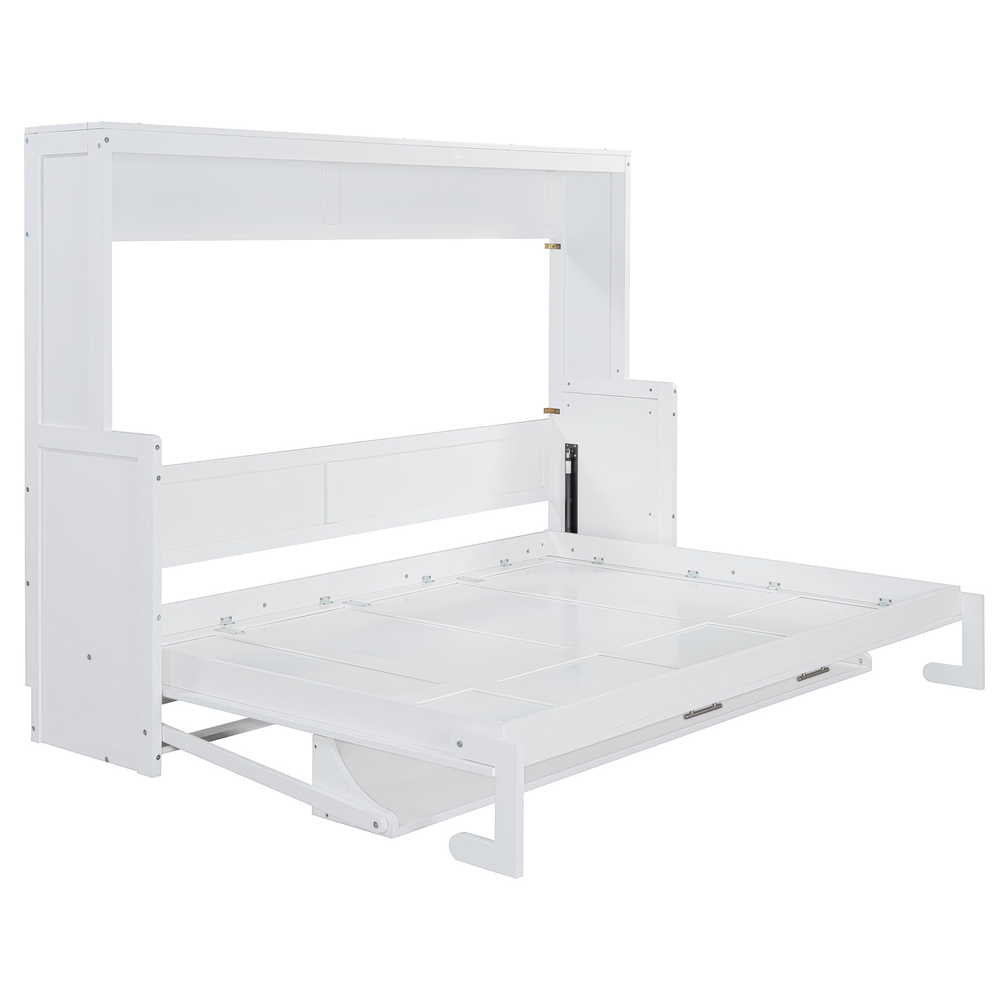 Horizontal Murphy Bed Queen Size, White Murphy Cabinet Bed with Desk
