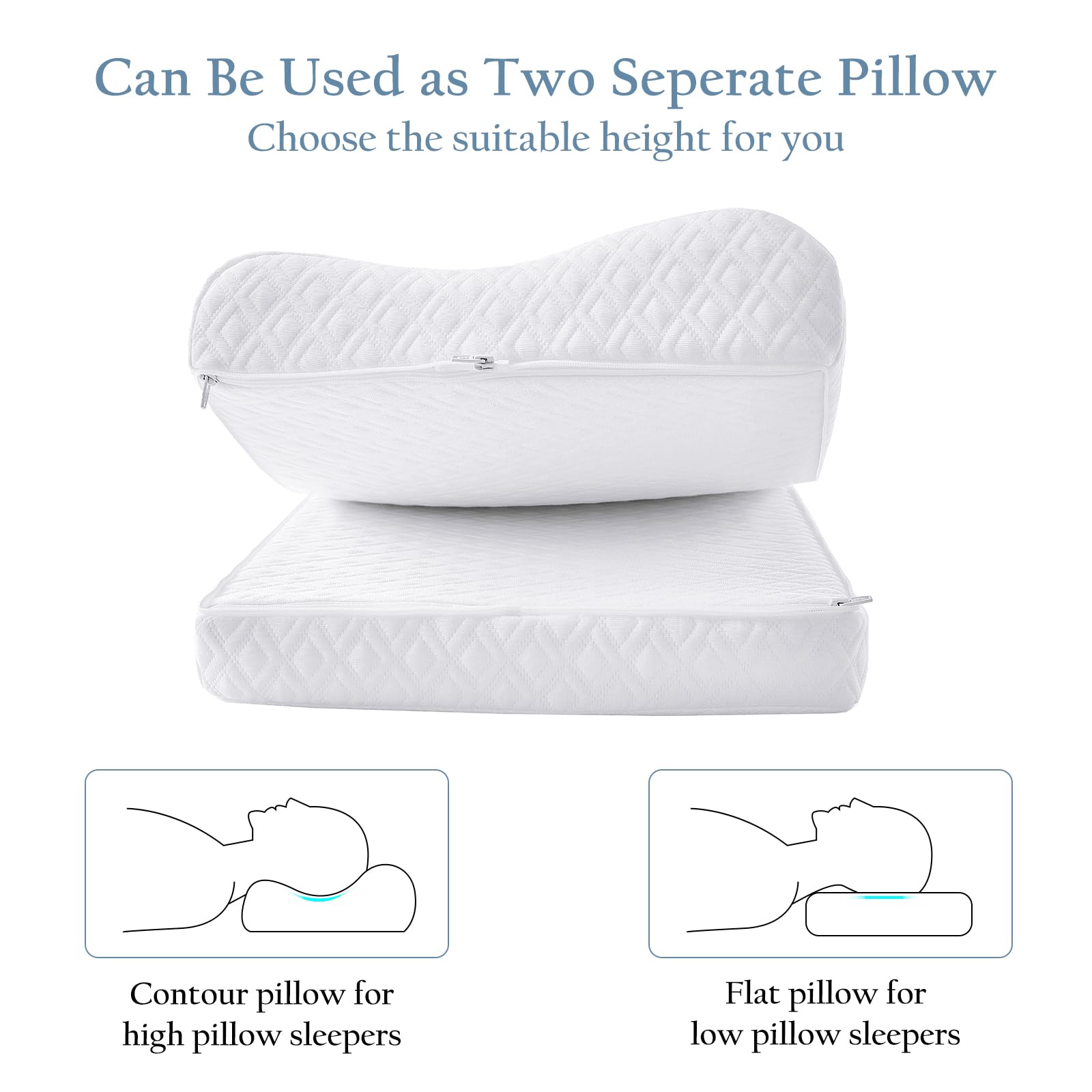 Tencel Cervical Neck Pillow for Sleeping, 3-Layer Adjustable Memory