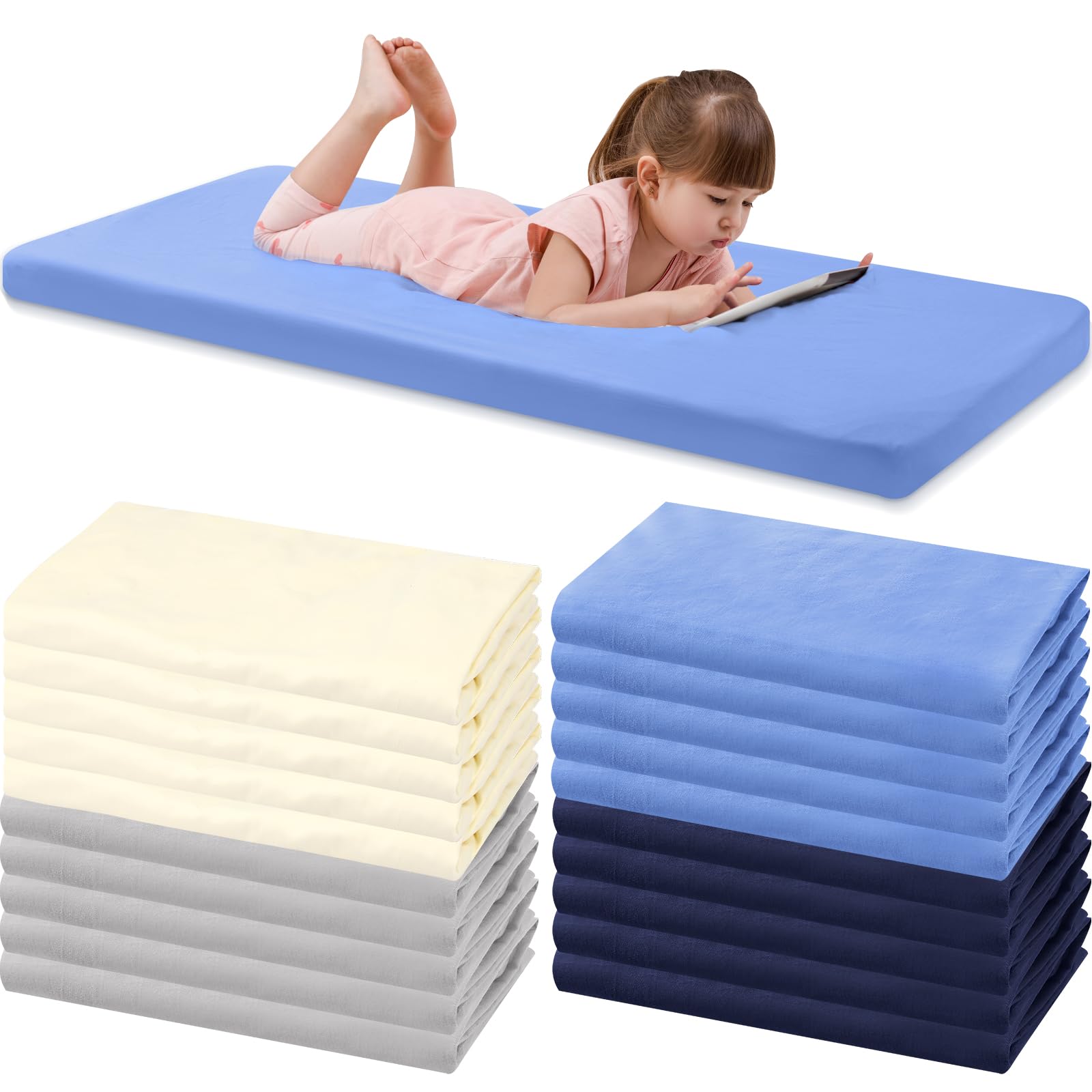 20 Pcs Fitted Crib Sheets Natural Cotton Daycare Mat Sheets for Boys and Girls