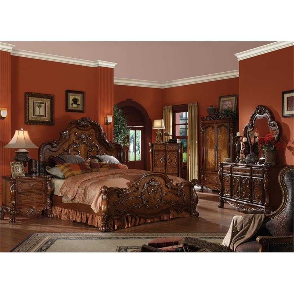 Dresden Queen Wooden Panel Bed in Cherry Oak