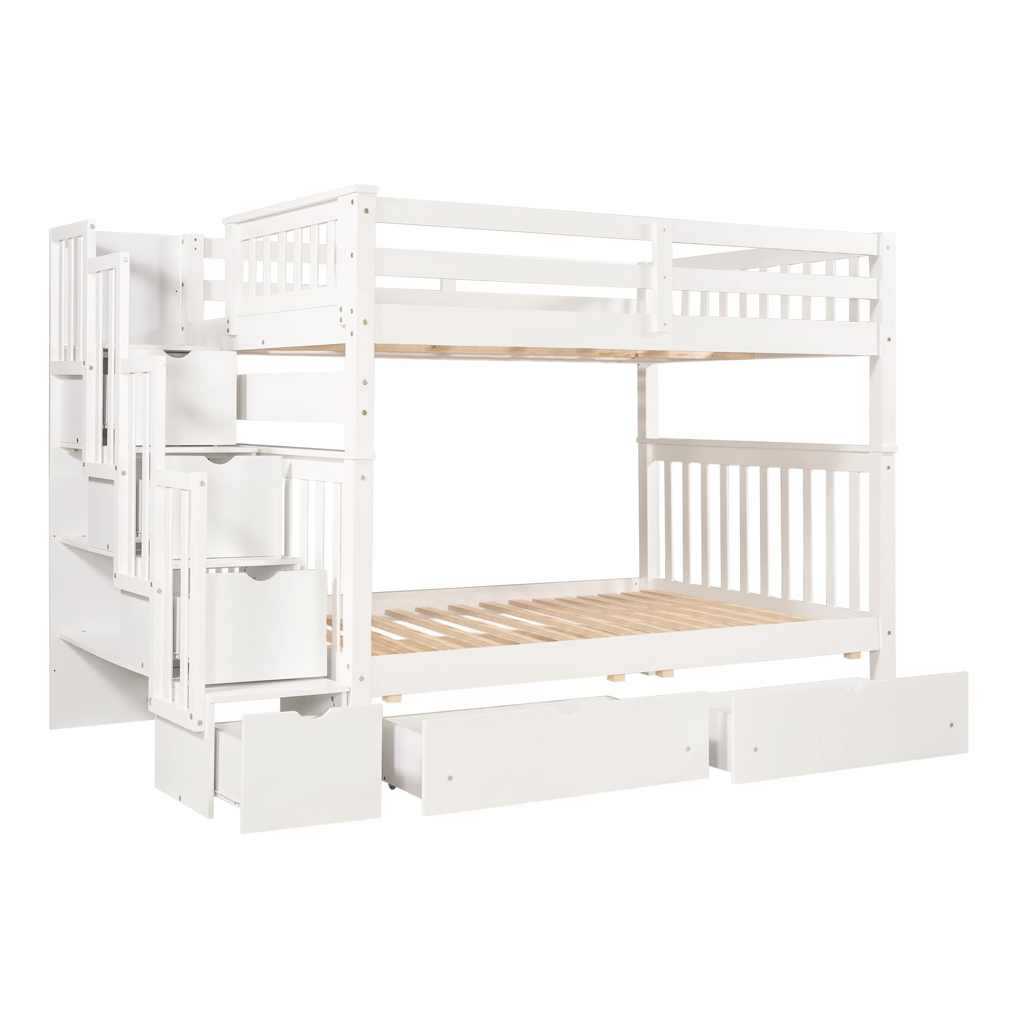 Wood Full Over Full Bunk Bed with Stairs - 6 Storage Drawers