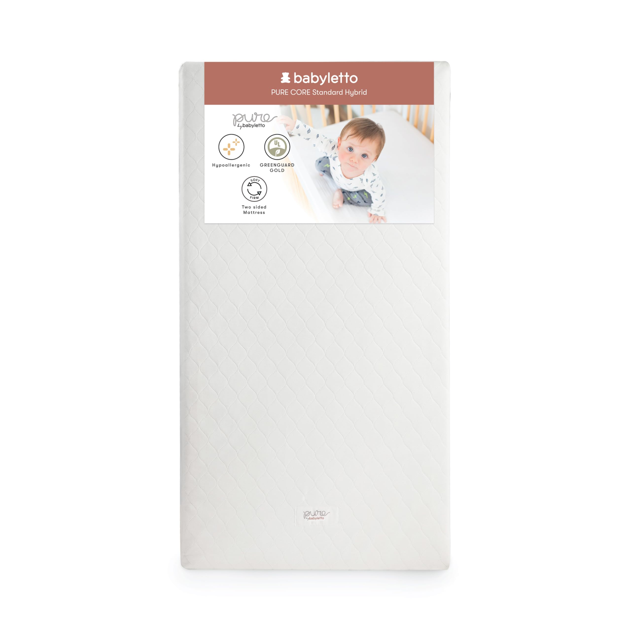 Pure Core Crib Mattress, Hybrid Quilted Waterproof Cover, 2-Stage