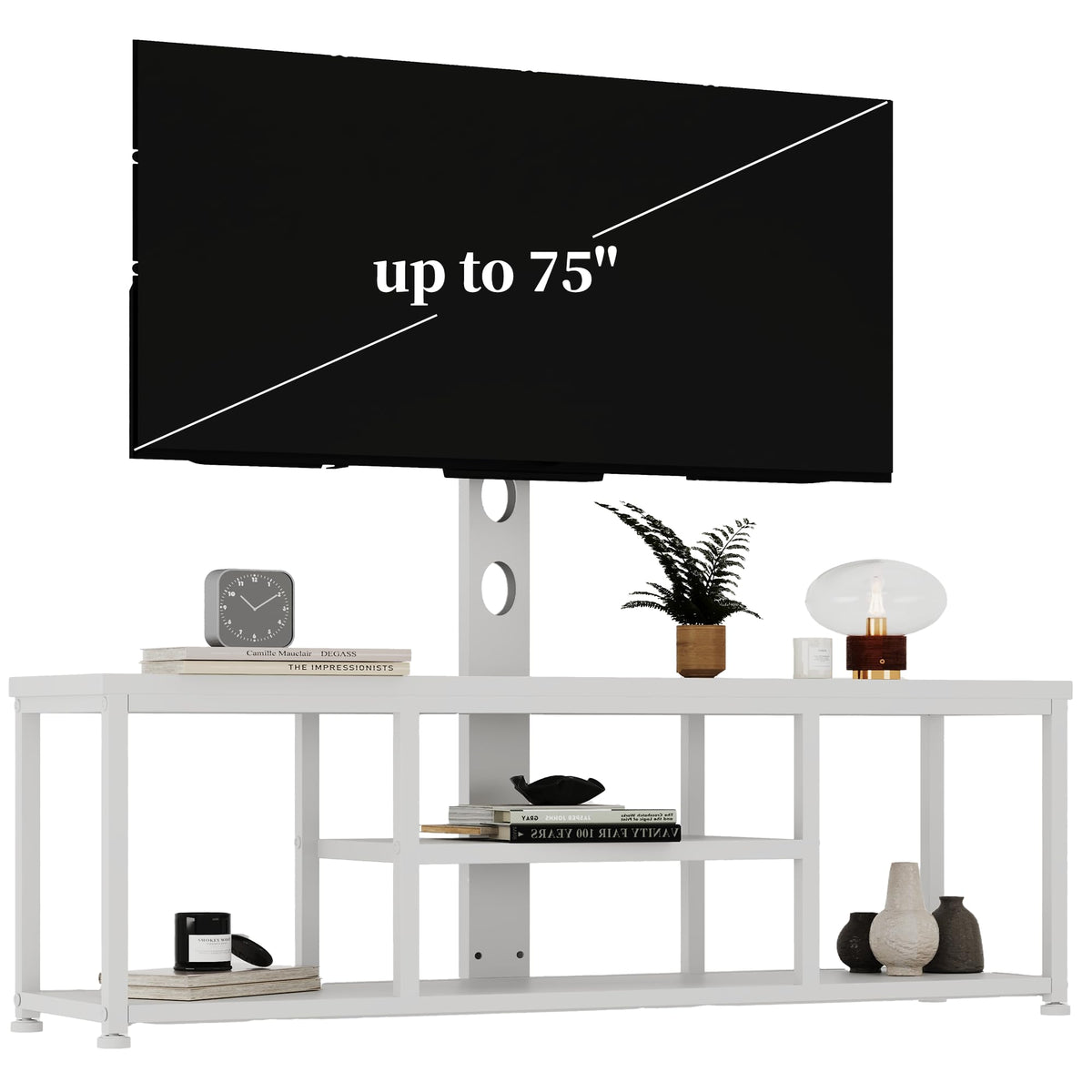 TV Stand with Mount for 32–75 Inch TVs, Open Shelf Media Console