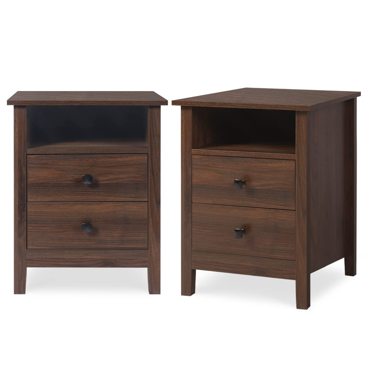Nightstands with 2 Drawer, Set of 2 Wooden Nightstand for Bedroom