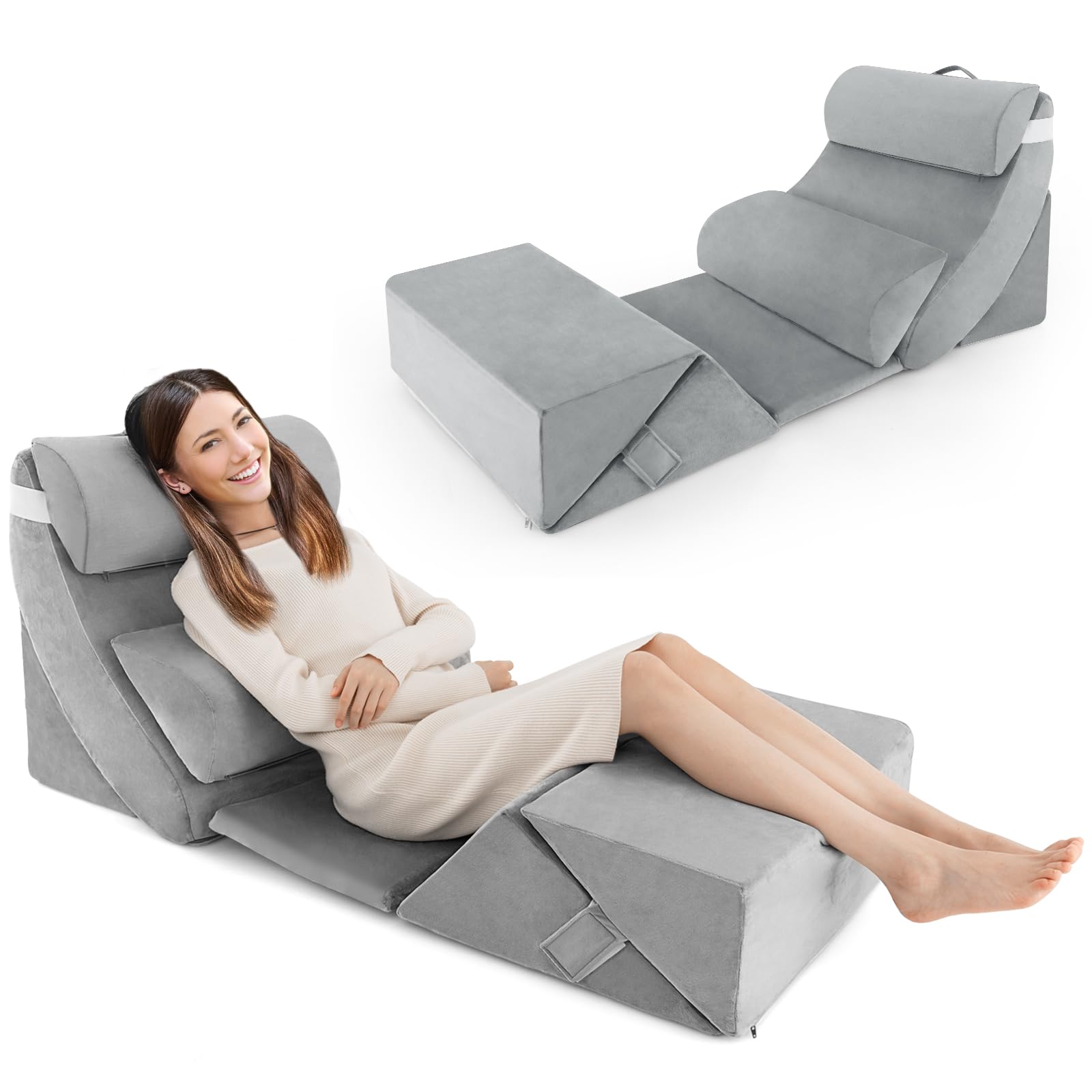 7 PCS Orthopedic Bed Wedge Pillow Set, Adjustable Memory Foam Body Pillows