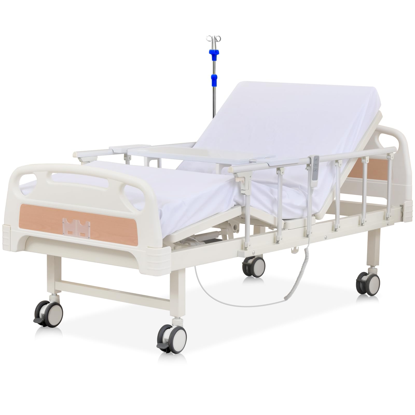 2 Function Electric Medical Bed with 4.7 inch Foam Mattress & IV Pole
