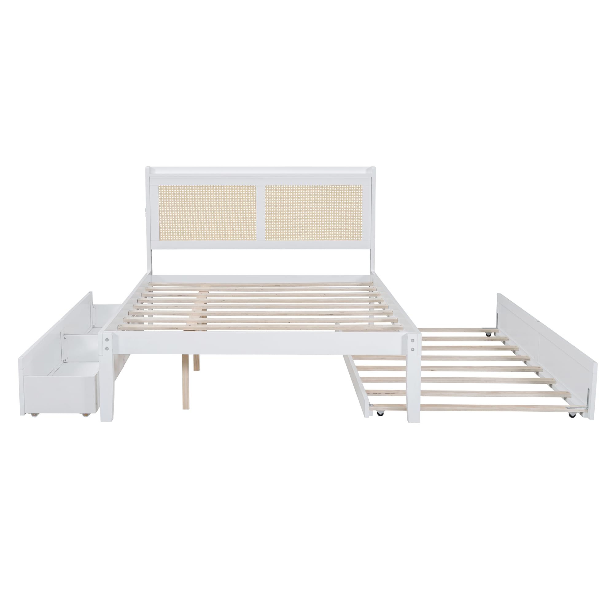 Full Size Elegant Bed Frame for Boys Girls Kids Adults Toddler with Rattan Headboard