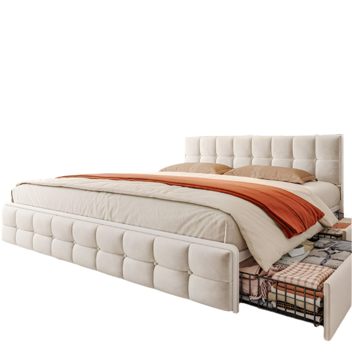 King Bed Frame with 2 Drawers Headboard, King Size Bed Frame