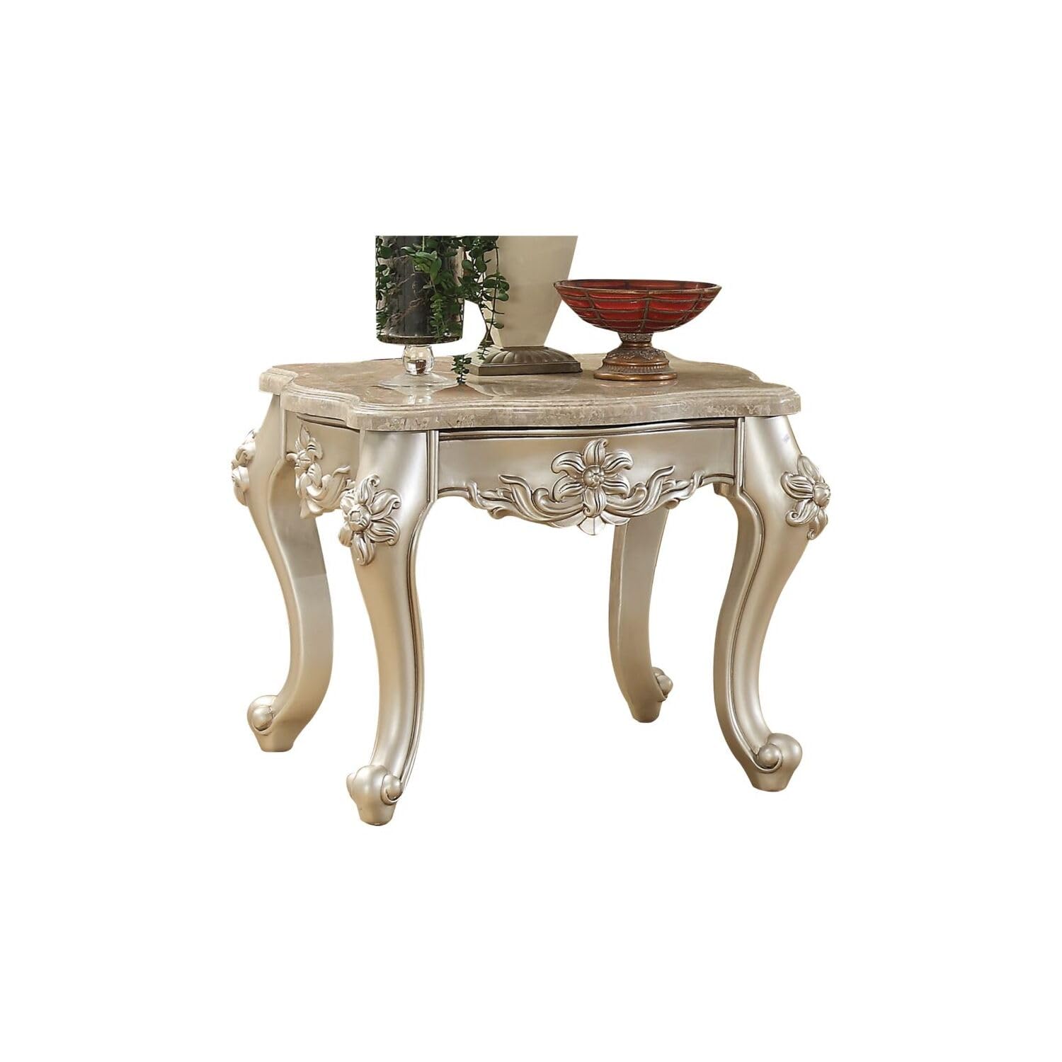 Furniture Marble Top End Table with Wood Legs