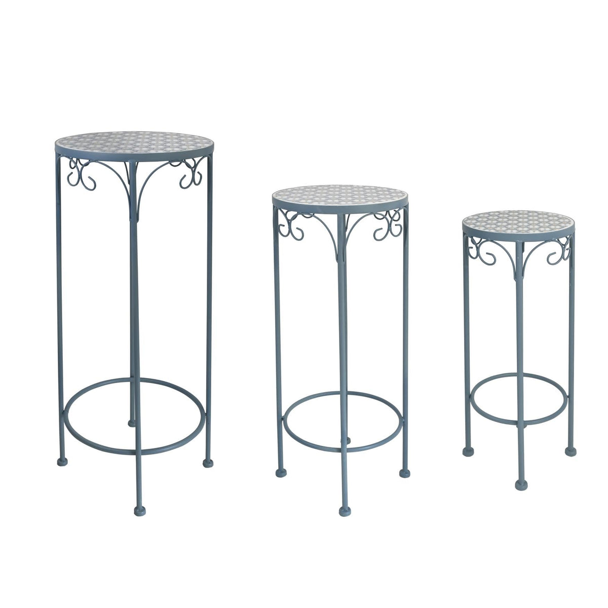 Set of 3 Ceramic-Top Metal Plant Stands – Indoor & Outdoor