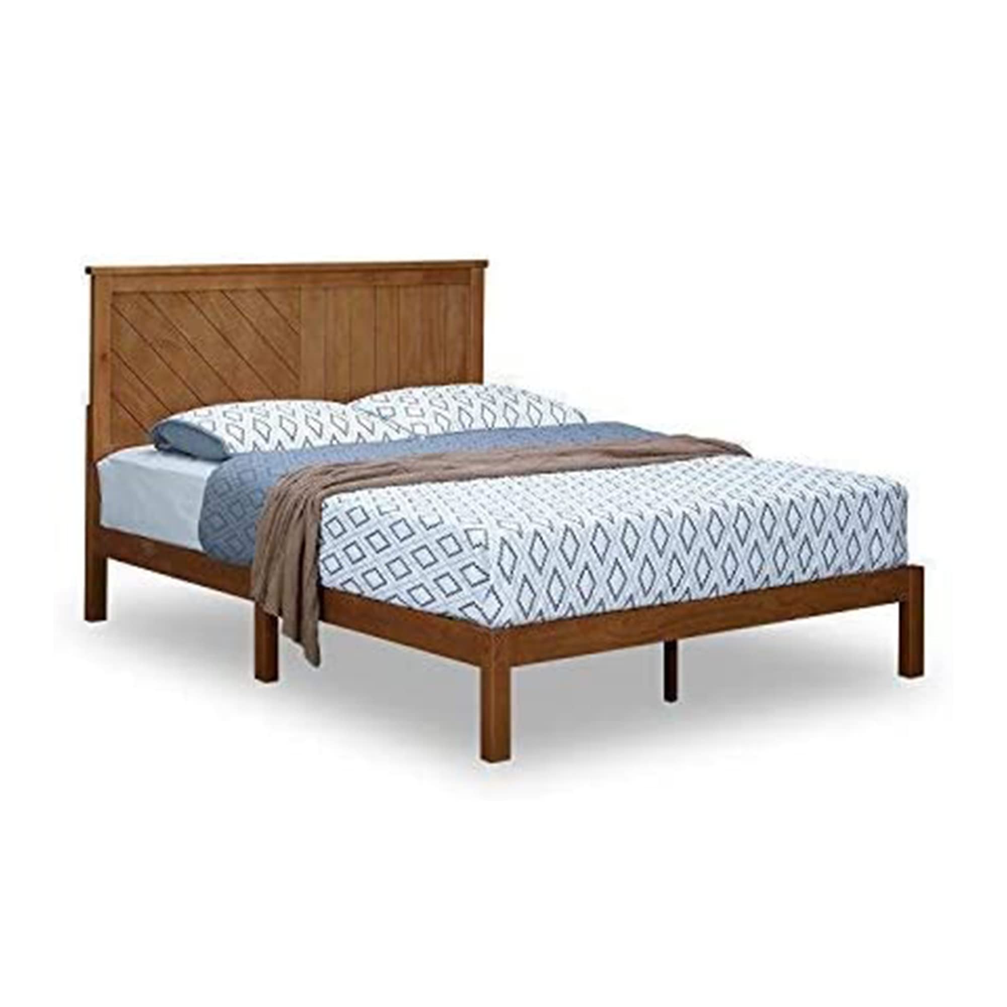 Solid Wood Platform Bed with Headboard for Bedroom