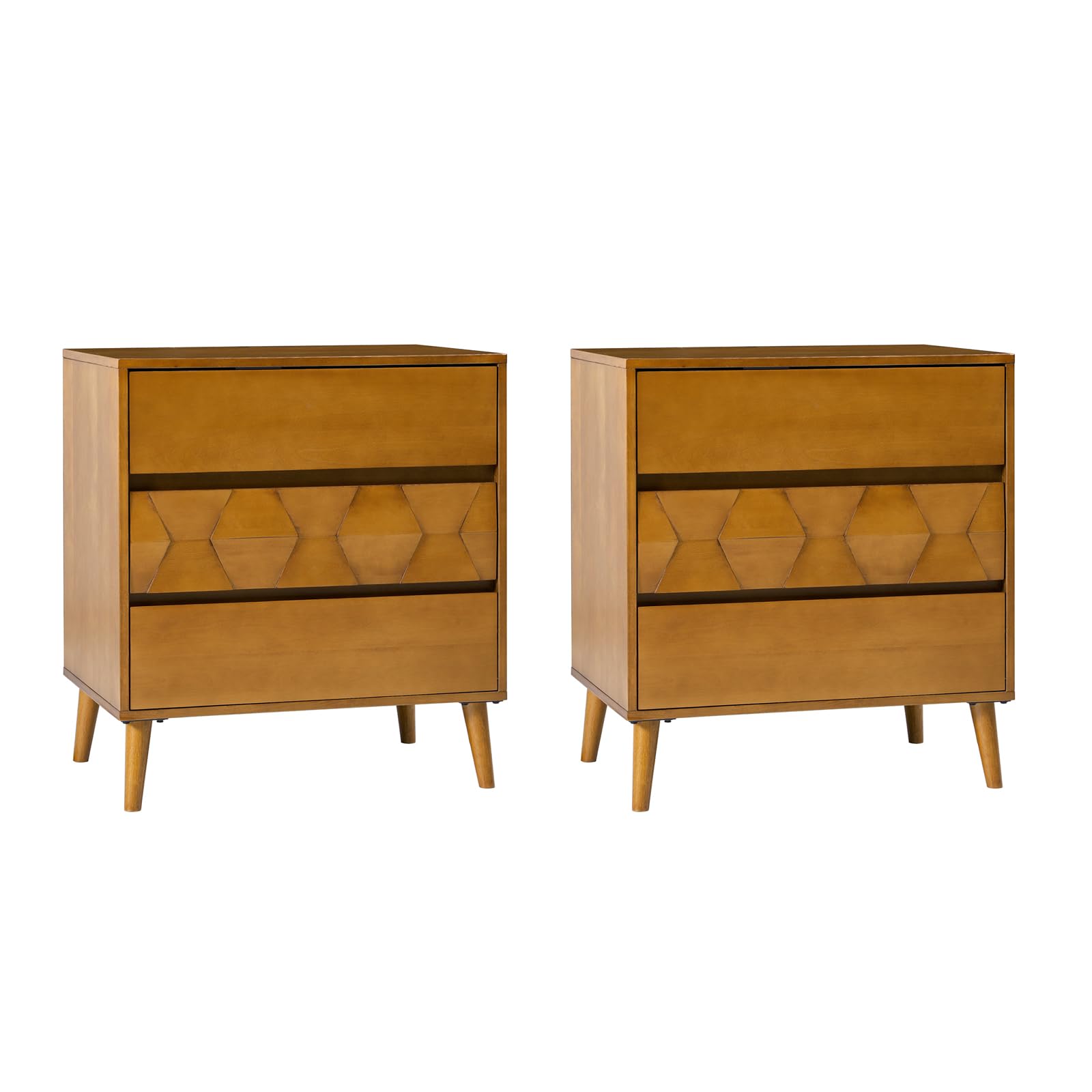 30" Wide Nightstands Set of 2, 3 Drawers Mid Century Modern Nightstand