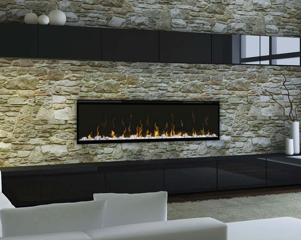 50" Built-In Linear Electric Fireplace with Driftwood & River Rock Kit