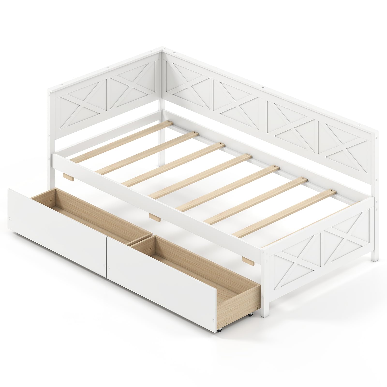 Daybed with Storage Drawers, Wood Corner Bed Frame w/X-Shaped