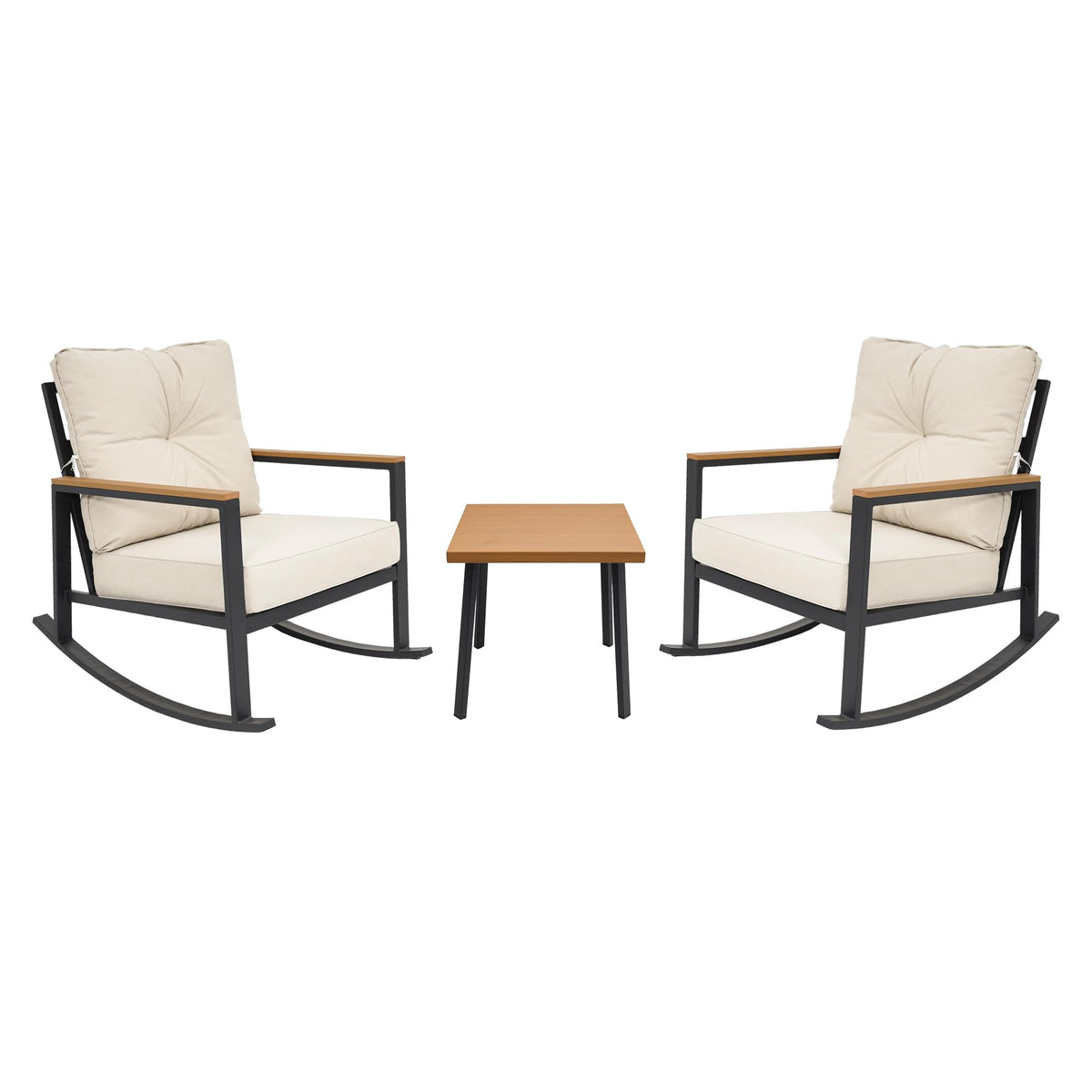 3-Piece Outdoor Rocking Patio Bistro Set with Deep Seat Cushions