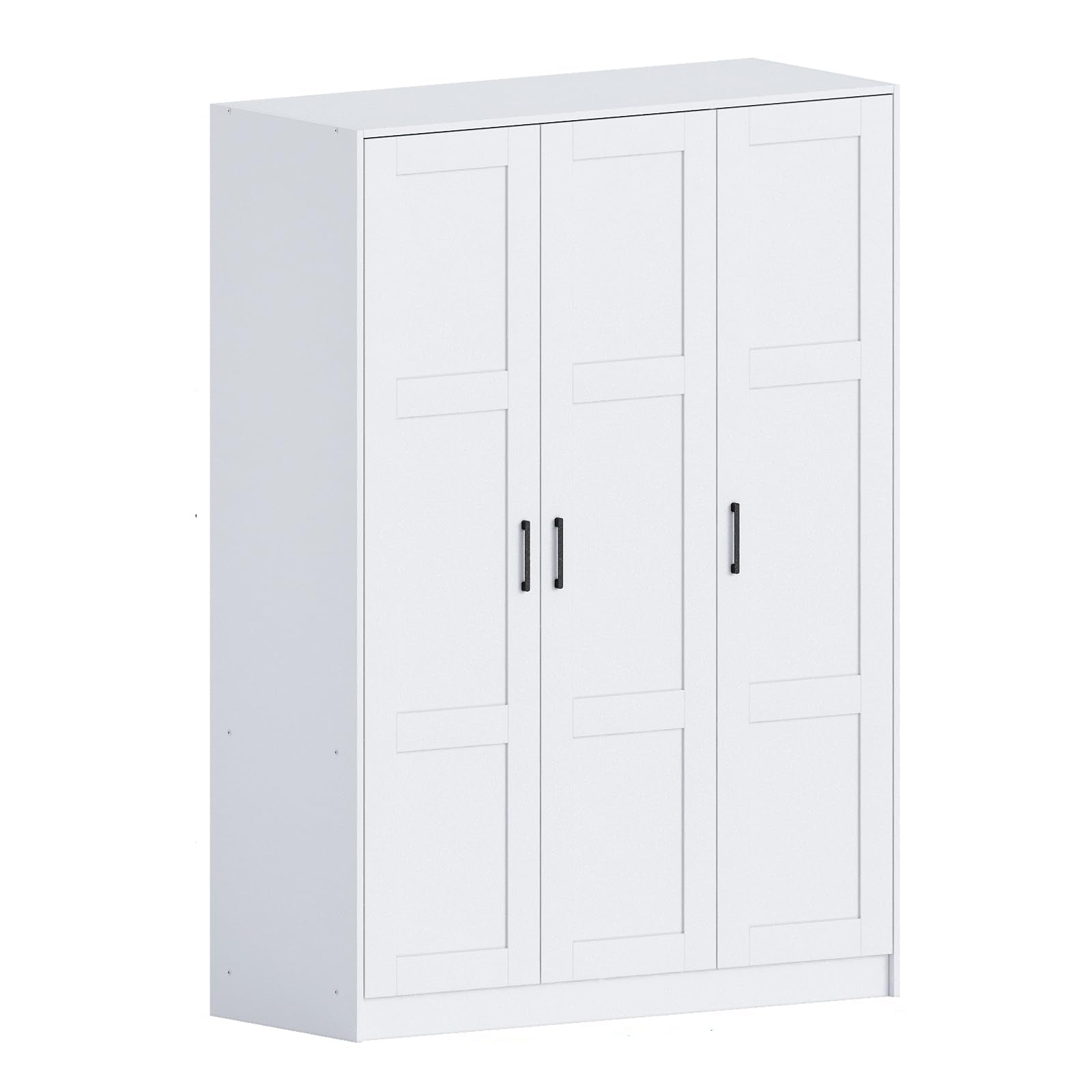 3 Doors Wooden Wardrobe Closet Armoire, White Storage Cabinet