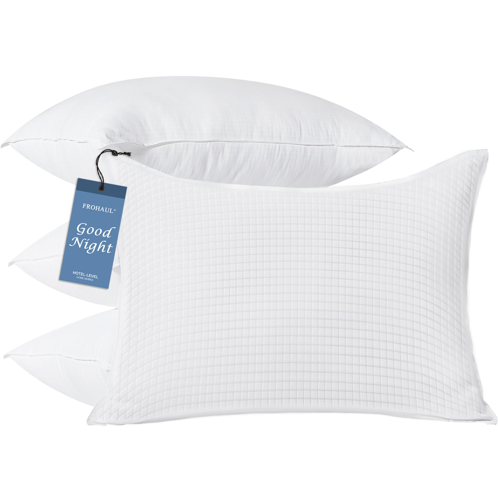 Pillows Standard Size Set of 4, Grid Hotel Bed Pillows for Sleeping
