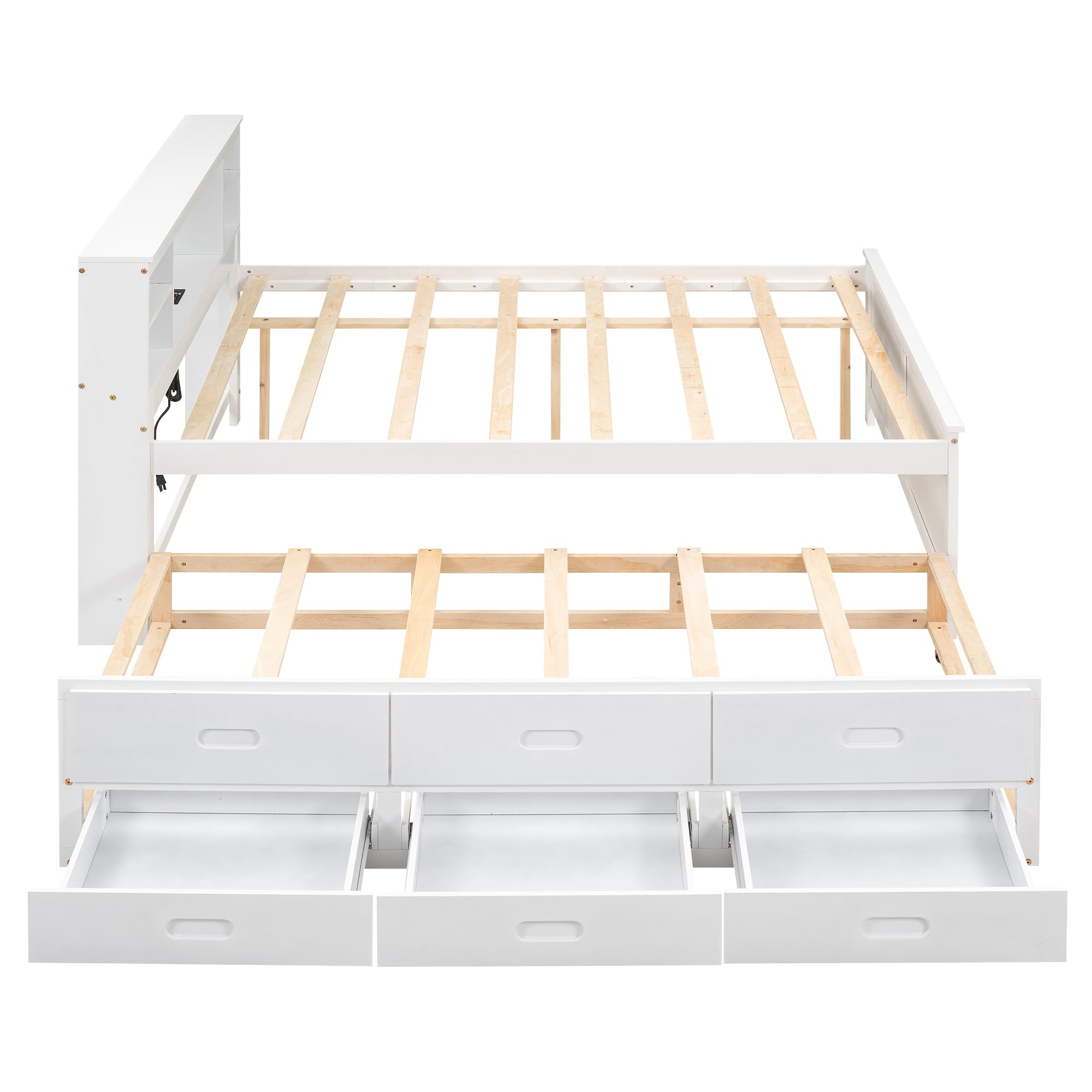 Solid Wood Full Size Platform Bed with Multi-functional Headboard, Platform Bed Captain's