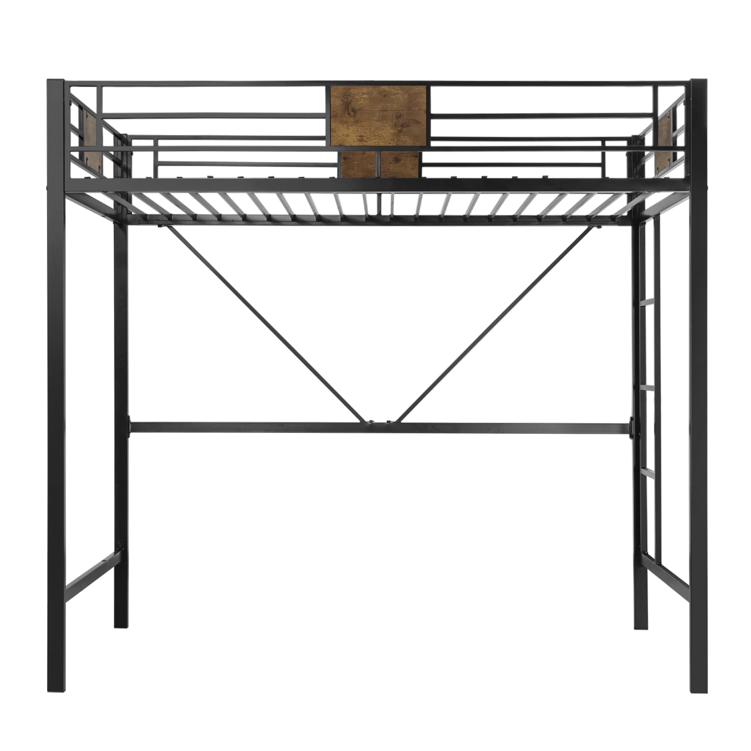 Twin Size Loft Bed Frame with Stairs & Guardrail, Small Space
