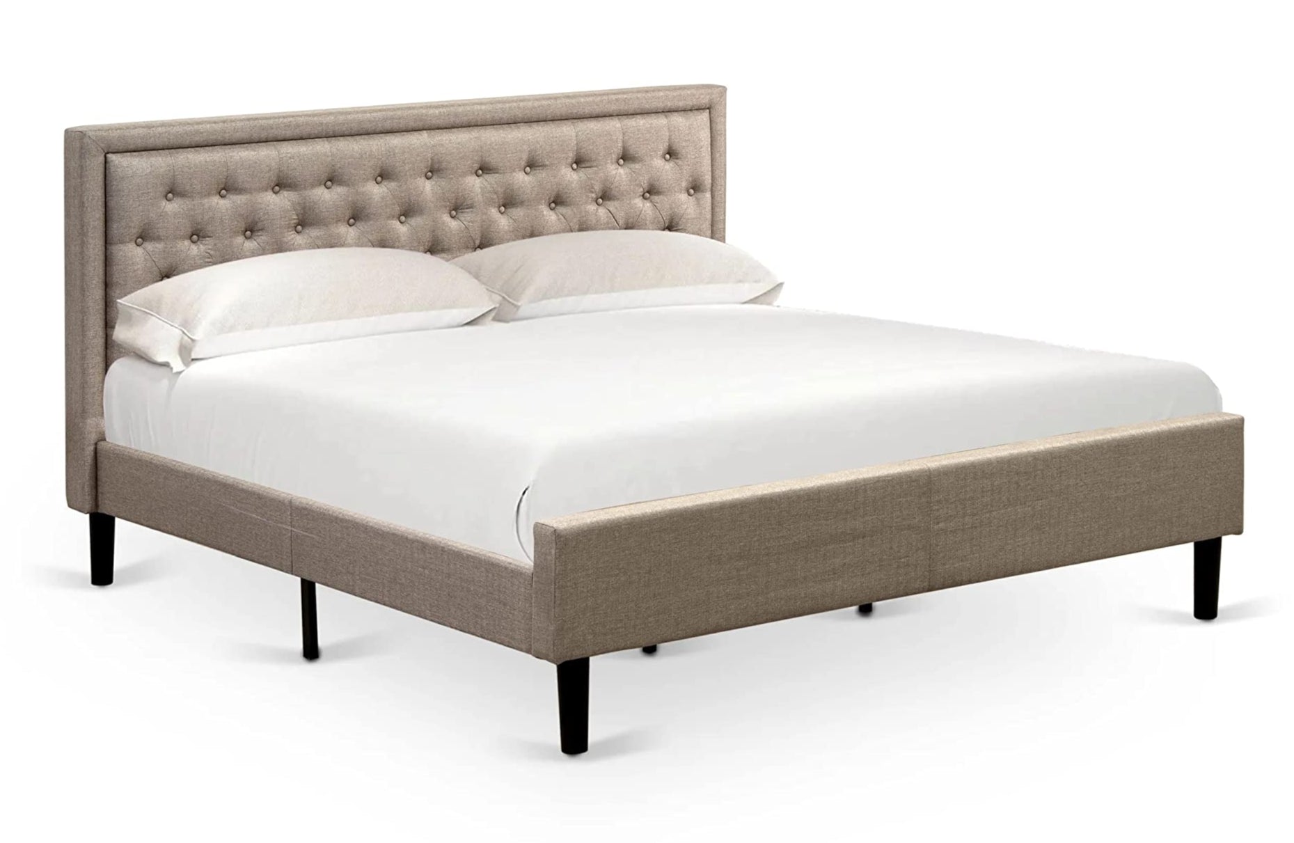 Platform King Size Bed - Dark Khaki Linen Fabric Upholstered Bed Headboard