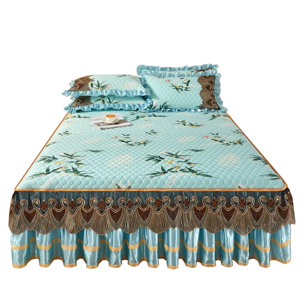 Summer Bed Skirt Three-Piece Set Hine Washable Summer Removable Bed Cover ice Silk