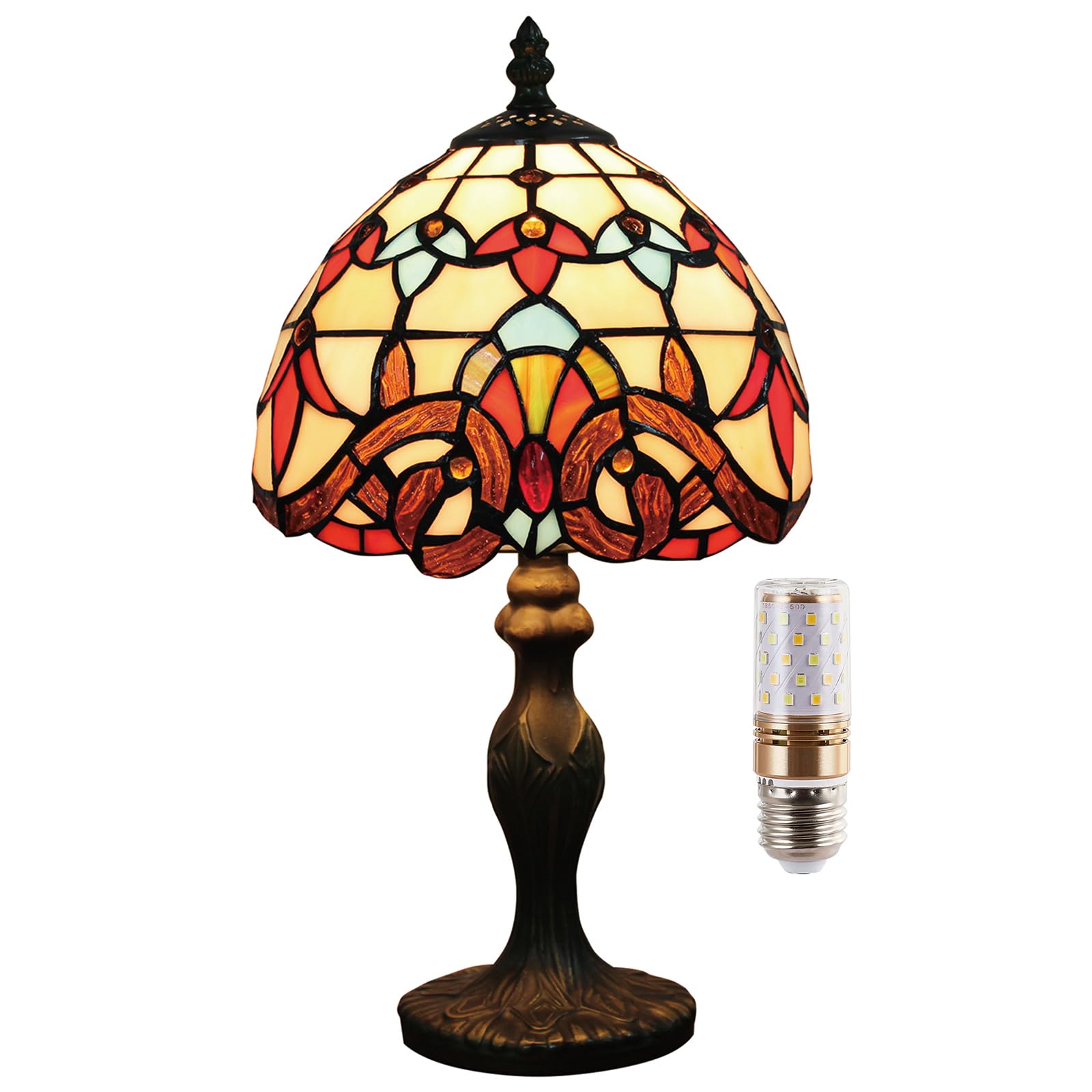 Tiffany Style Table Lamp 8", Orange Stained Glass Lamp Tiffany Table Lamp Bedroom