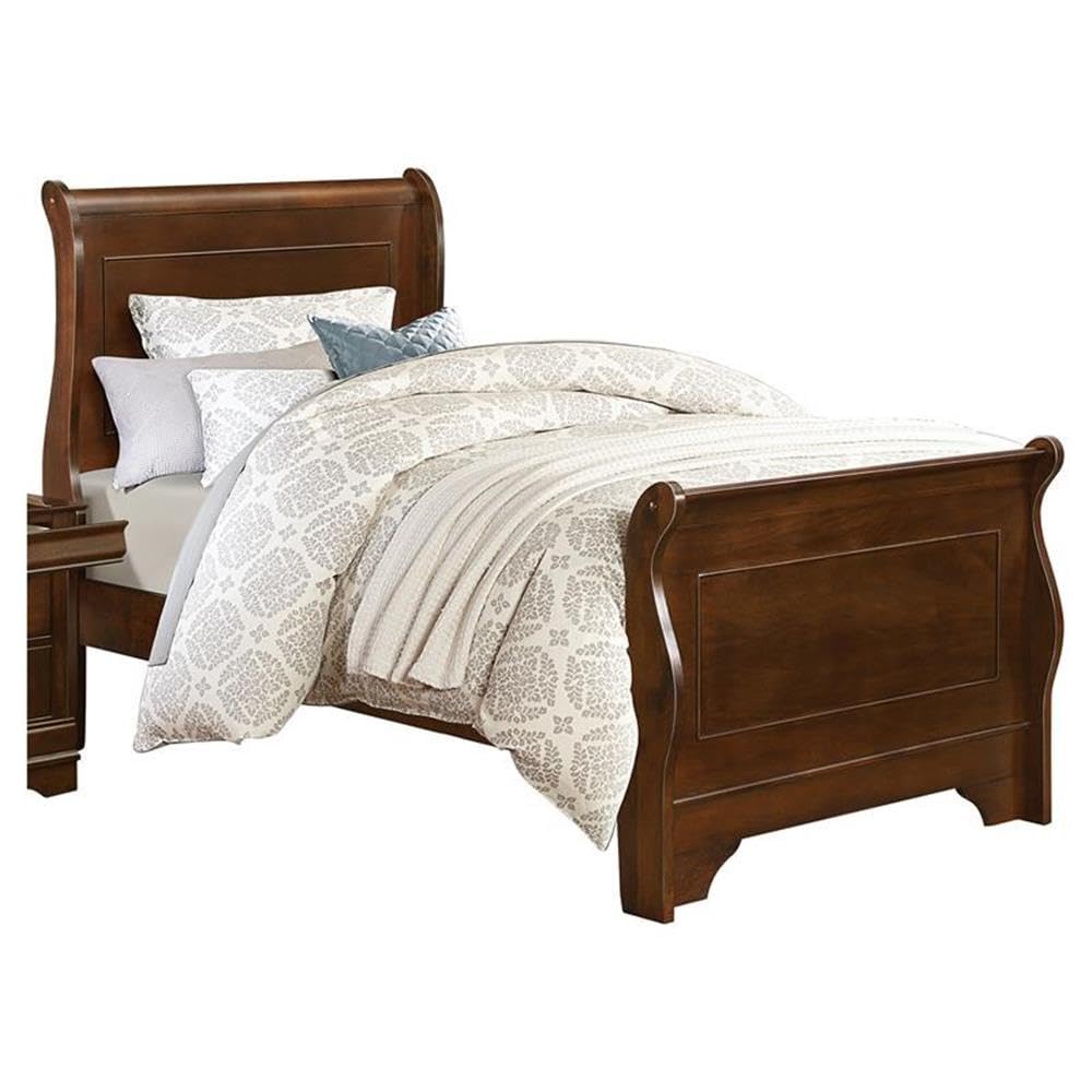 Traditional Wood Twin Sleigh Bed in Brown Cherry