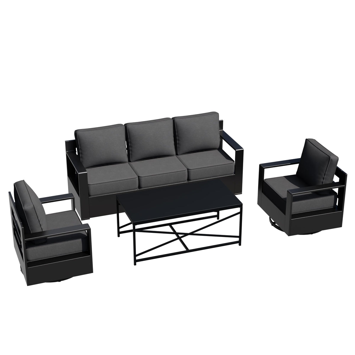 4-Piece Outdoor Aluminum Patio Conversation Set with Swivel Chairs