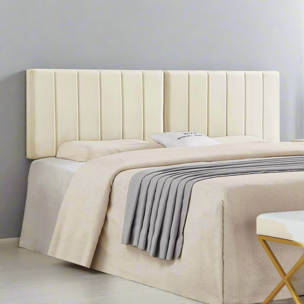 Cream Wall Mounted Vertical Channel Design King Headboard