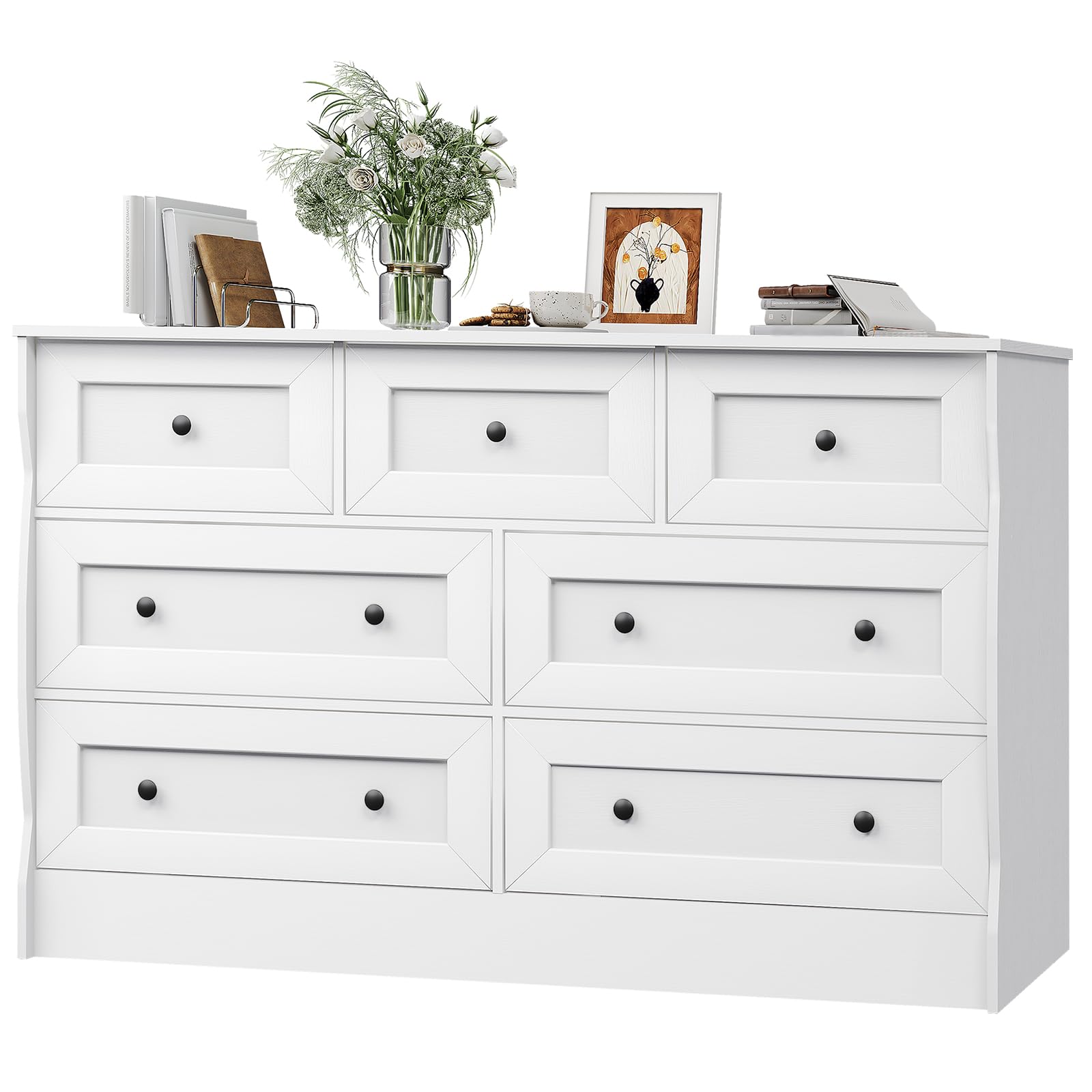 White Dresser for Bedroom, Farmhouse 7 Drawers Dresser