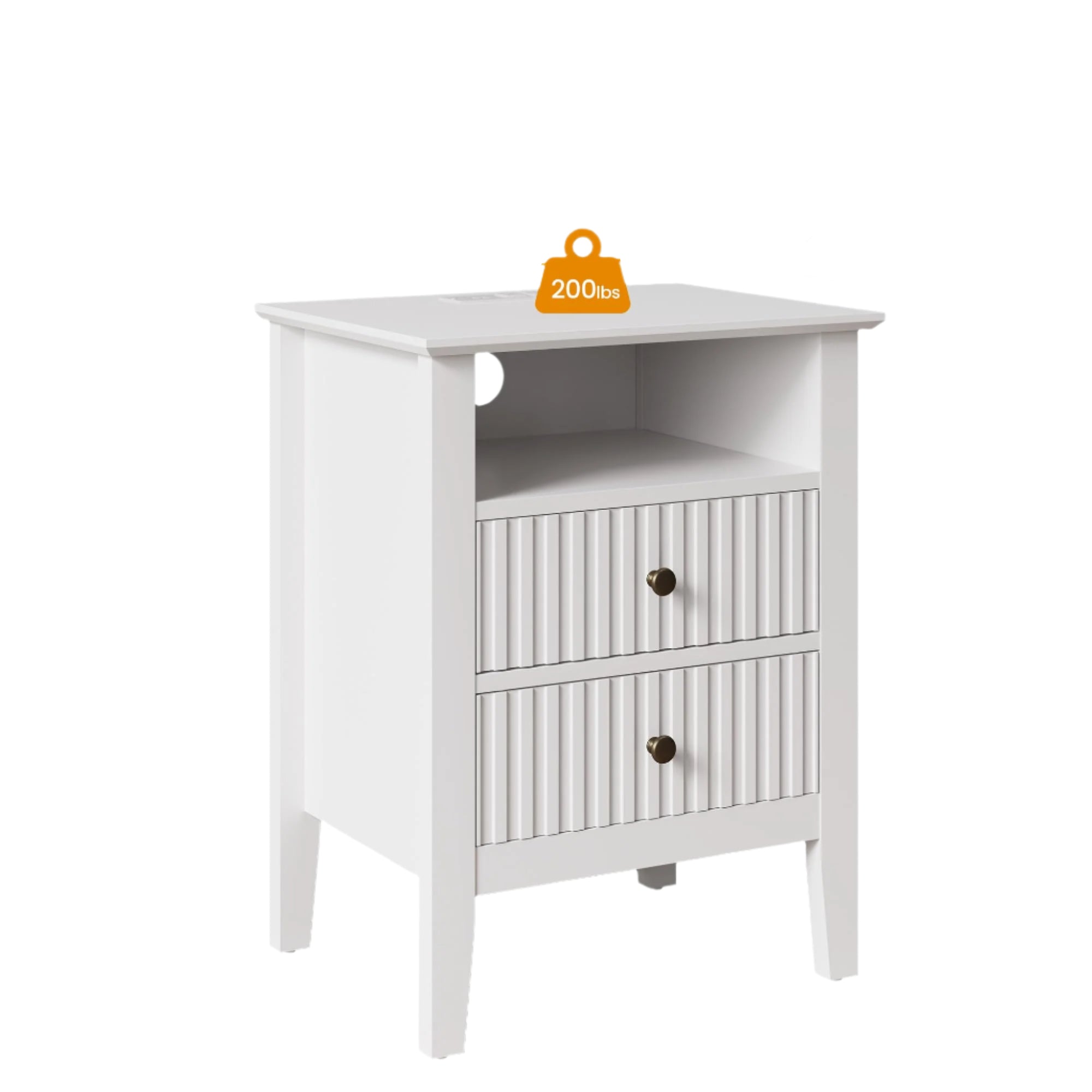 Fluted Nightstand Set of 2 with Charging Station, Modern Side Table