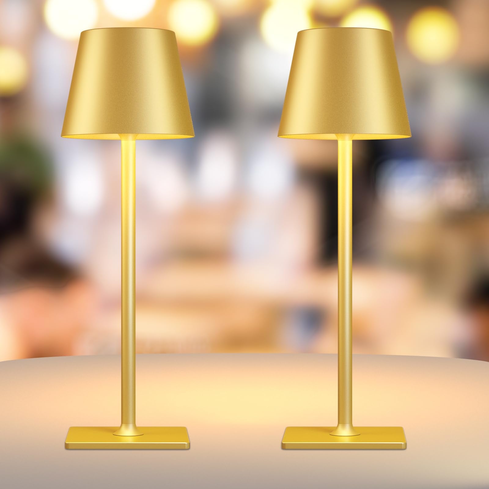2 Pack Gold Rechargeable Table Lamps Cordless Lamp with 6000mAh Battery Operated