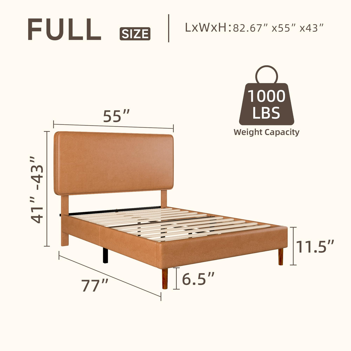 Faux Leather Platform Bed Frame with Adjustable Headboard