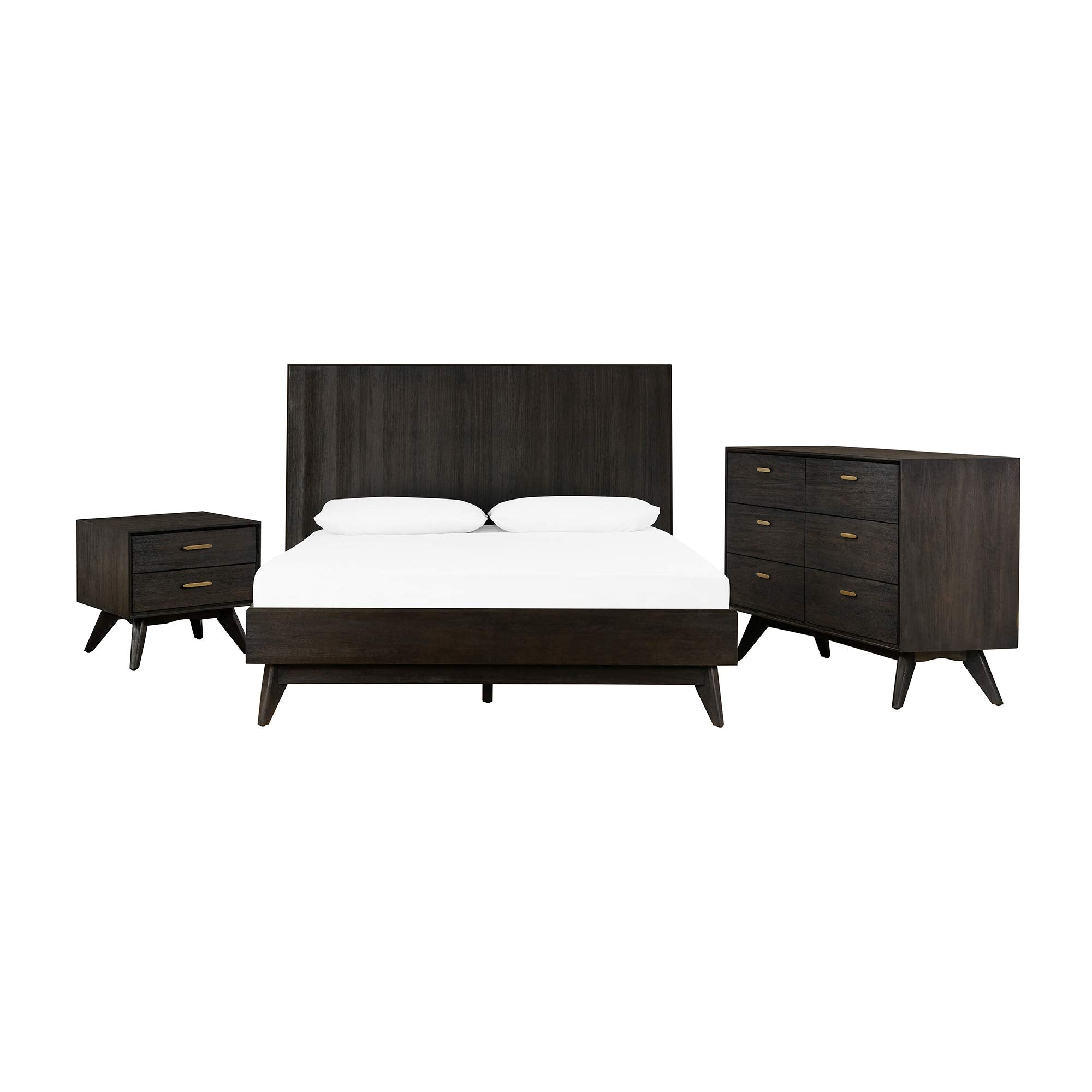 Loft Acacia Mid-Century Platform King Bed, Brushed Brown-Grey