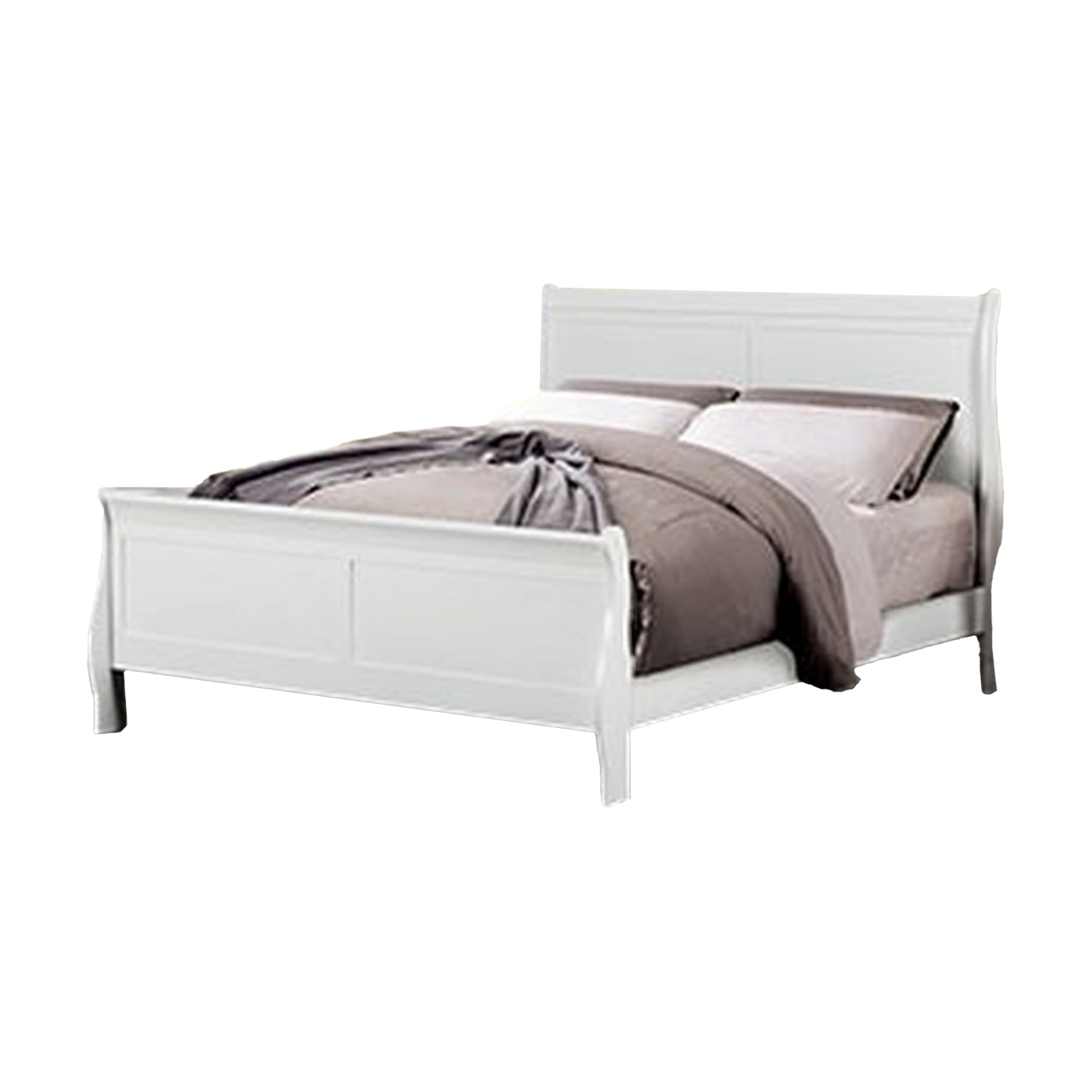 RYLA Full Size Bed, Sleek Modern Panel Headboard Design, White Solid Wood