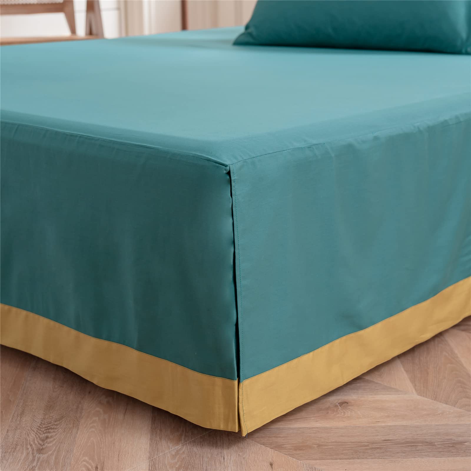 mixinni King Peacock Blue Ultra Soft Long-Staple Cotton Bed Skirt Dust Ruffle