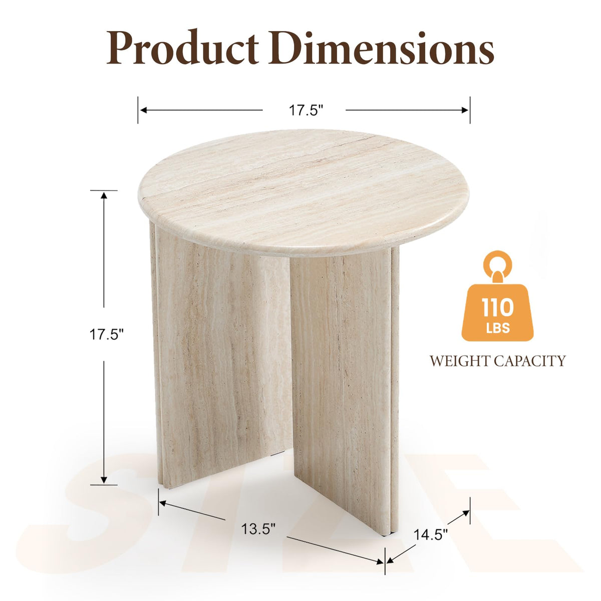 Round Faux Travertine Side Table