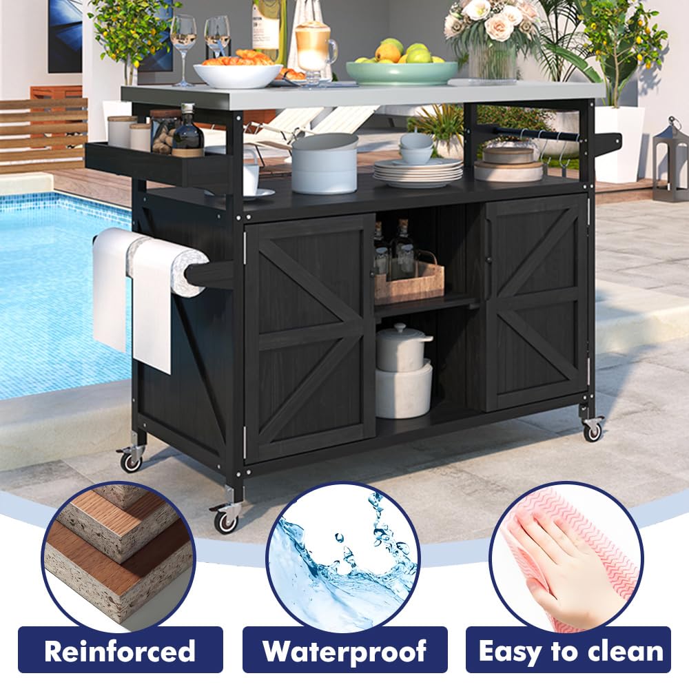 Outdoor Rolling Kitchen Island Cart with Storage Cabinet