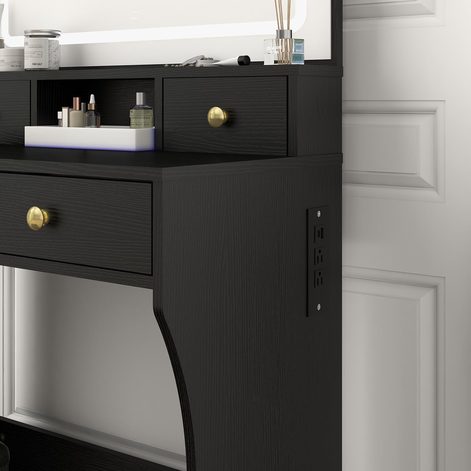 Vanity Table Set with Large LED Lighted Mirror, 4 Drawers Vanity